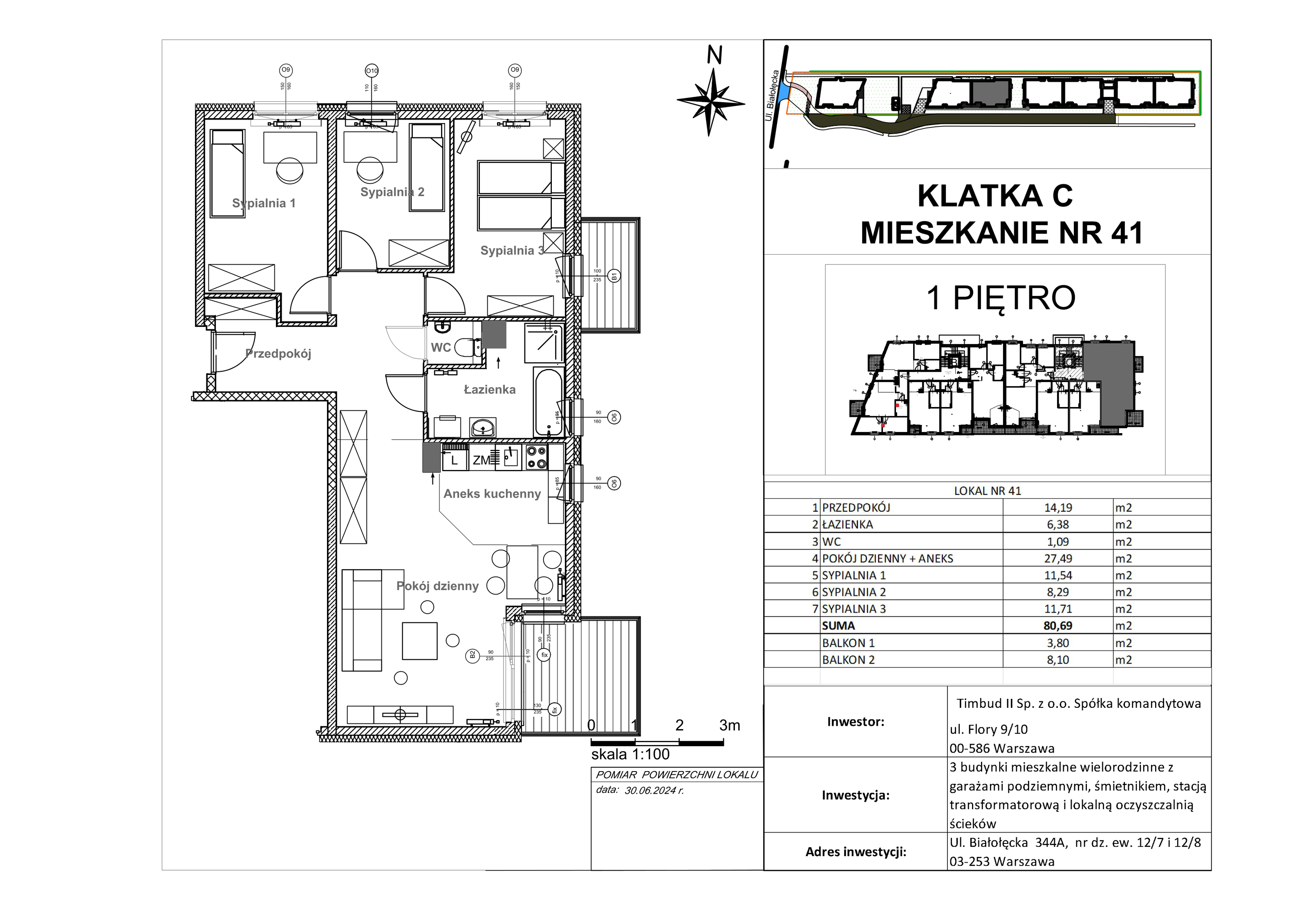 Mieszkanie 80,69 m², piętro 1, oferta nr 41, Mieszkania Białołęcka, Warszawa, Białołęka, Brzeziny, ul. Białołęcka 344-idx