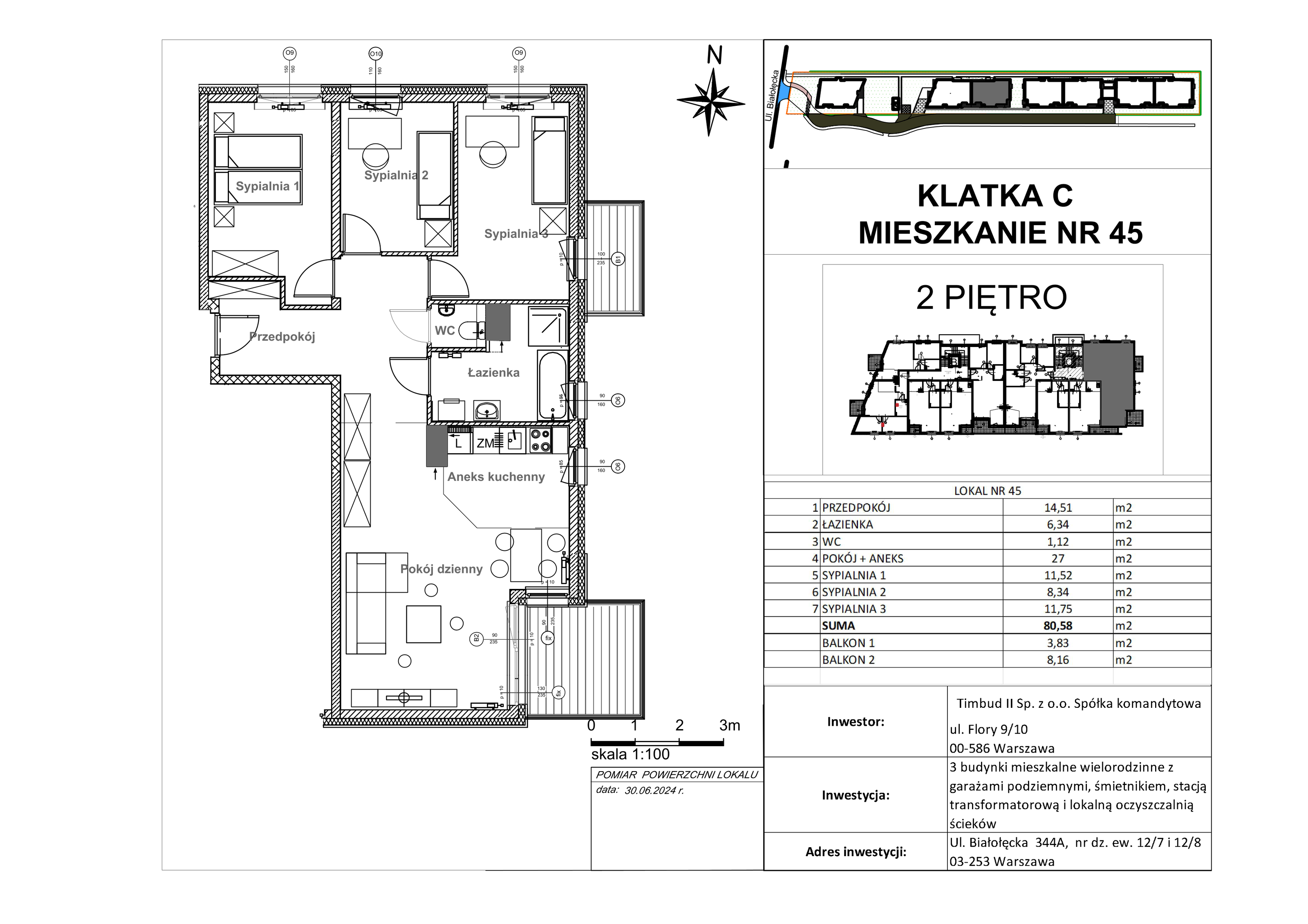 Mieszkanie 80,58 m², piętro 2, oferta nr 45, Mieszkania Białołęcka, Warszawa, Białołęka, Brzeziny, ul. Białołęcka 344-idx