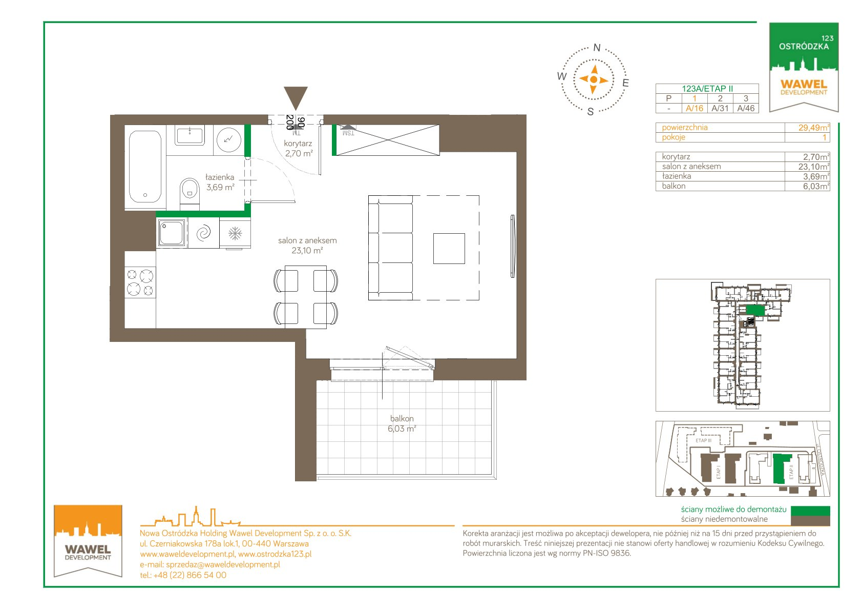 Mieszkanie 29,49 m², piętro 1, oferta nr 123 A/A-16, Ostródzka 123 - Etap II, Warszawa, Białołęka, Brzeziny, ul. Ostródzka 123-idx