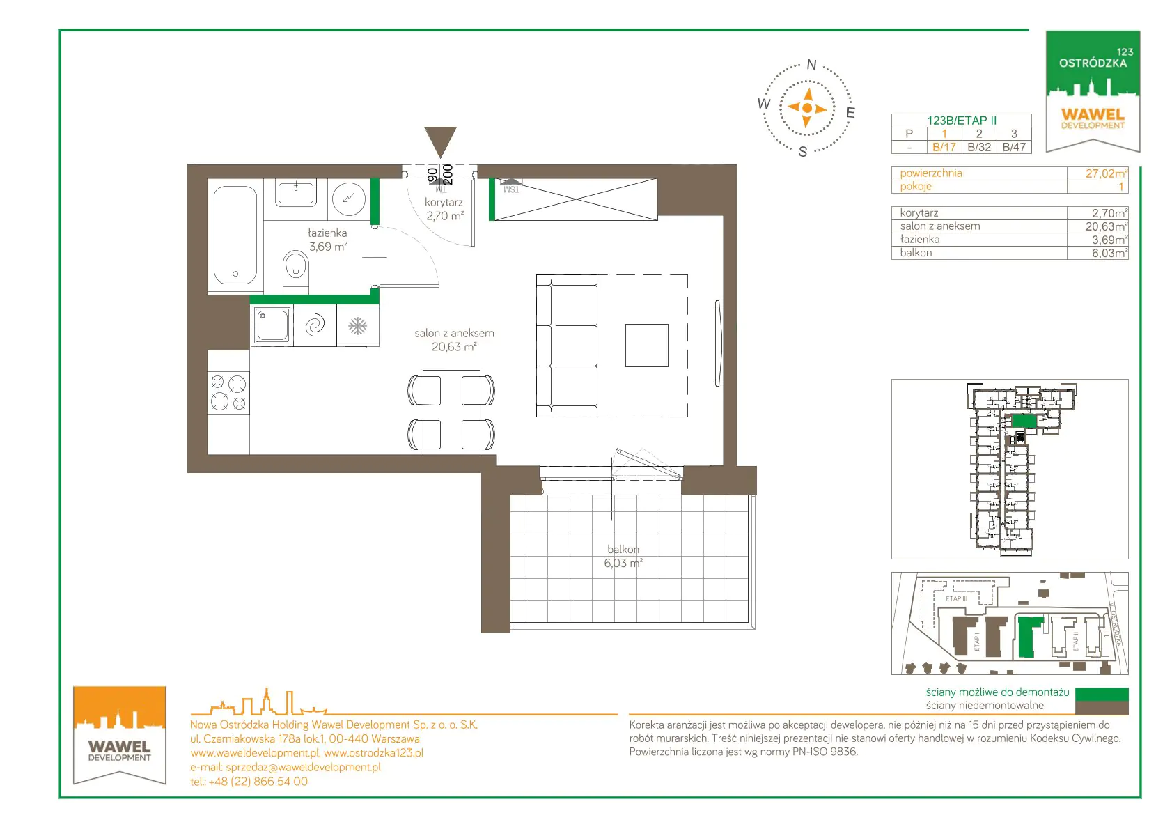 Mieszkanie 27,02 m², piętro 1, oferta nr 123 B/B-17, Ostródzka 123 - Etap II, Warszawa, Białołęka, Brzeziny, ul. Ostródzka 123-idx