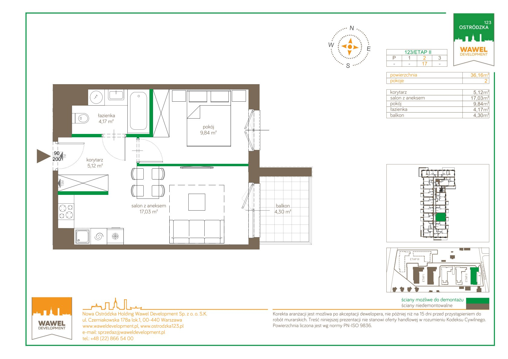 Mieszkanie 36,16 m², piętro 2, oferta nr 123/17, Ostródzka 123 - Etap II, Warszawa, Białołęka, Brzeziny, ul. Ostródzka 123-idx