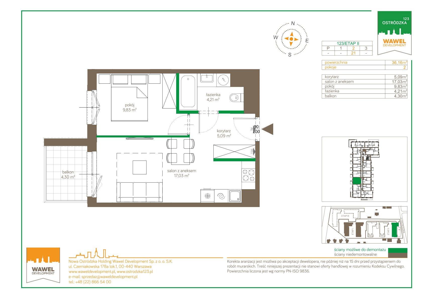 Mieszkanie 36,16 m², piętro 2, oferta nr 123/21, Ostródzka 123 - Etap II, Warszawa, Białołęka, Brzeziny, ul. Ostródzka 123-idx