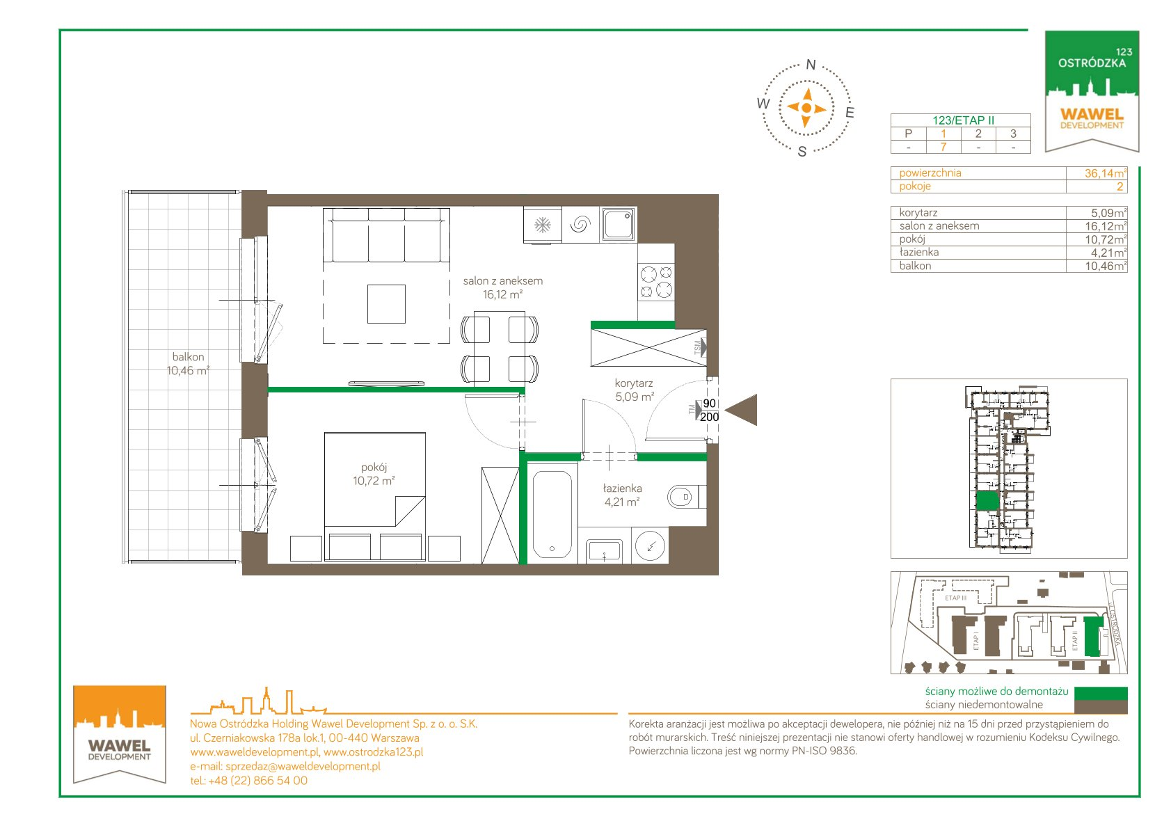 Mieszkanie 36,14 m², piętro 1, oferta nr 123/7, Ostródzka 123 - Etap II, Warszawa, Białołęka, Brzeziny, ul. Ostródzka 123-idx