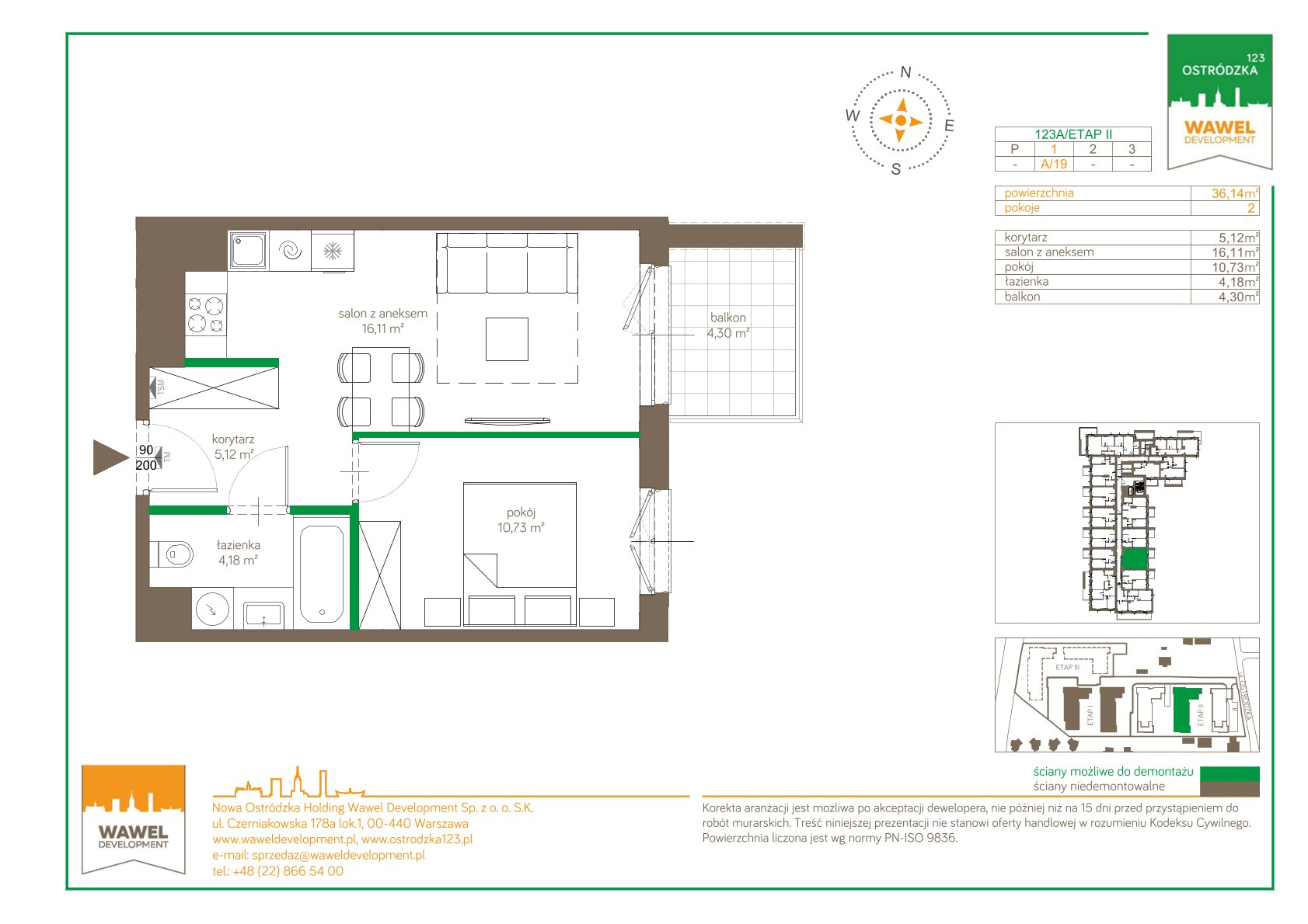 Mieszkanie 36,14 m², piętro 1, oferta nr 123 A/A-19, Ostródzka 123 - Etap II, Warszawa, Białołęka, Brzeziny, ul. Ostródzka 123-idx