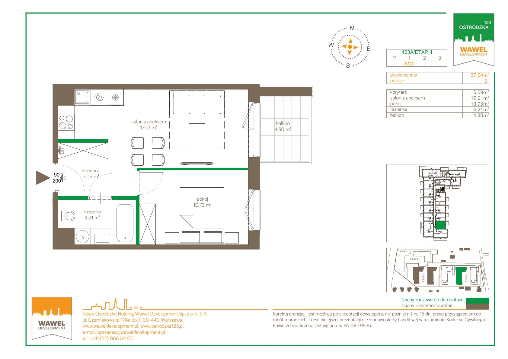 Mieszkanie 37,04 m², piętro 1, oferta nr 123 A/A-20, Ostródzka 123 - Etap II, Warszawa, Białołęka, Brzeziny, ul. Ostródzka 123-idx