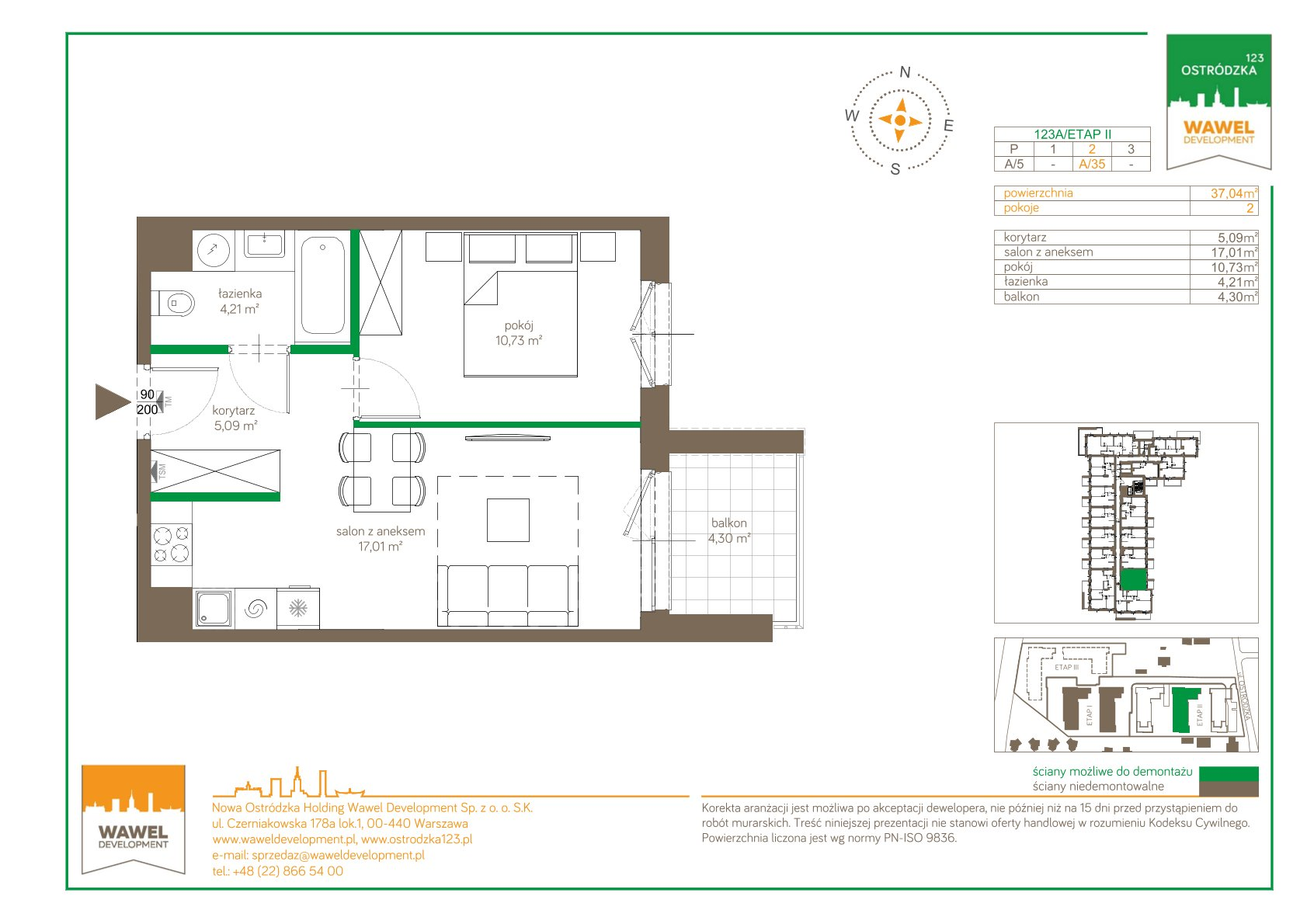 Mieszkanie 37,04 m², piętro 2, oferta nr 123 A/A-35, Ostródzka 123 - Etap II, Warszawa, Białołęka, Brzeziny, ul. Ostródzka 123-idx