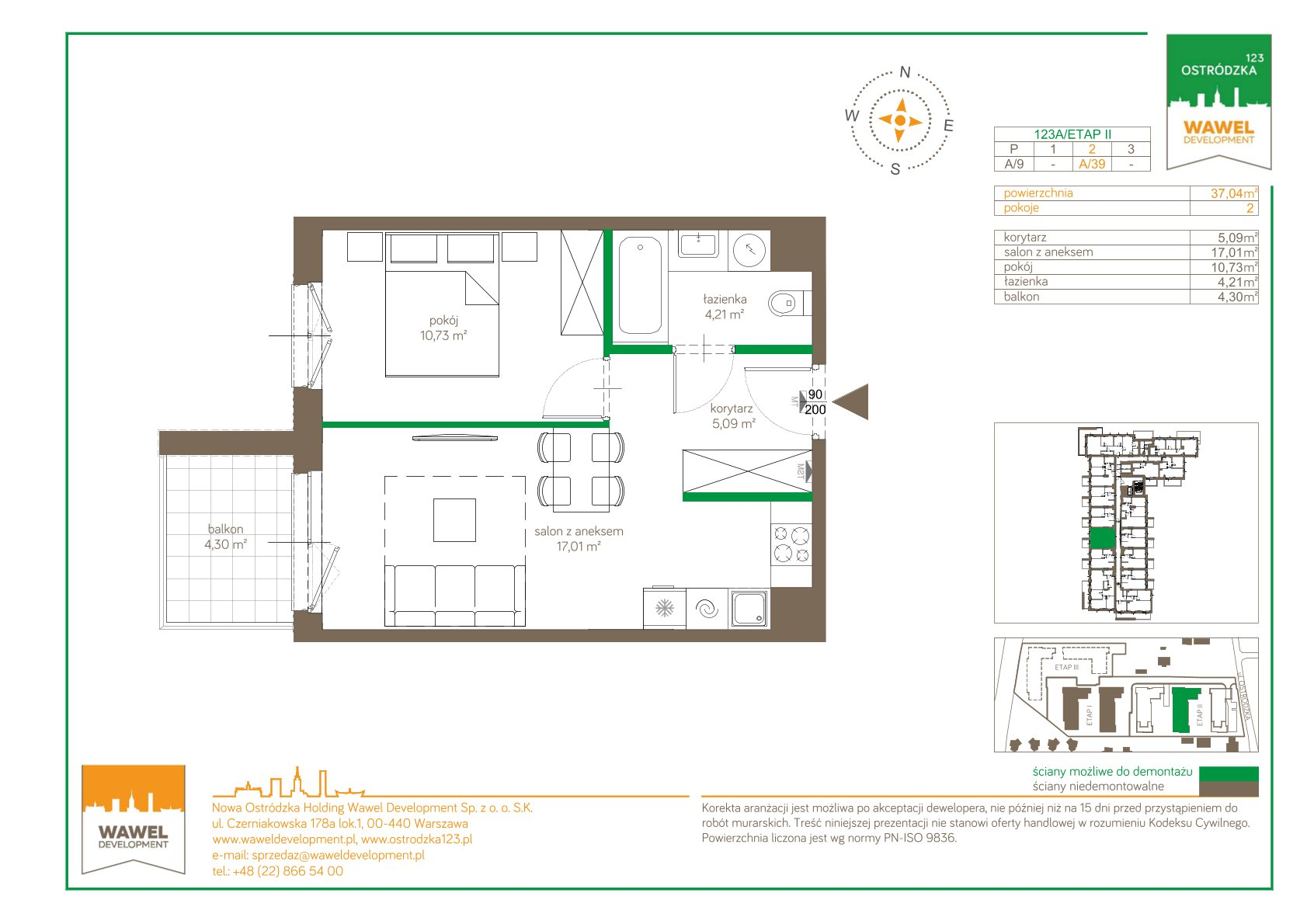 Mieszkanie 37,04 m², piętro 2, oferta nr 123 A/A-39, Ostródzka 123 - Etap II, Warszawa, Białołęka, Brzeziny, ul. Ostródzka 123-idx