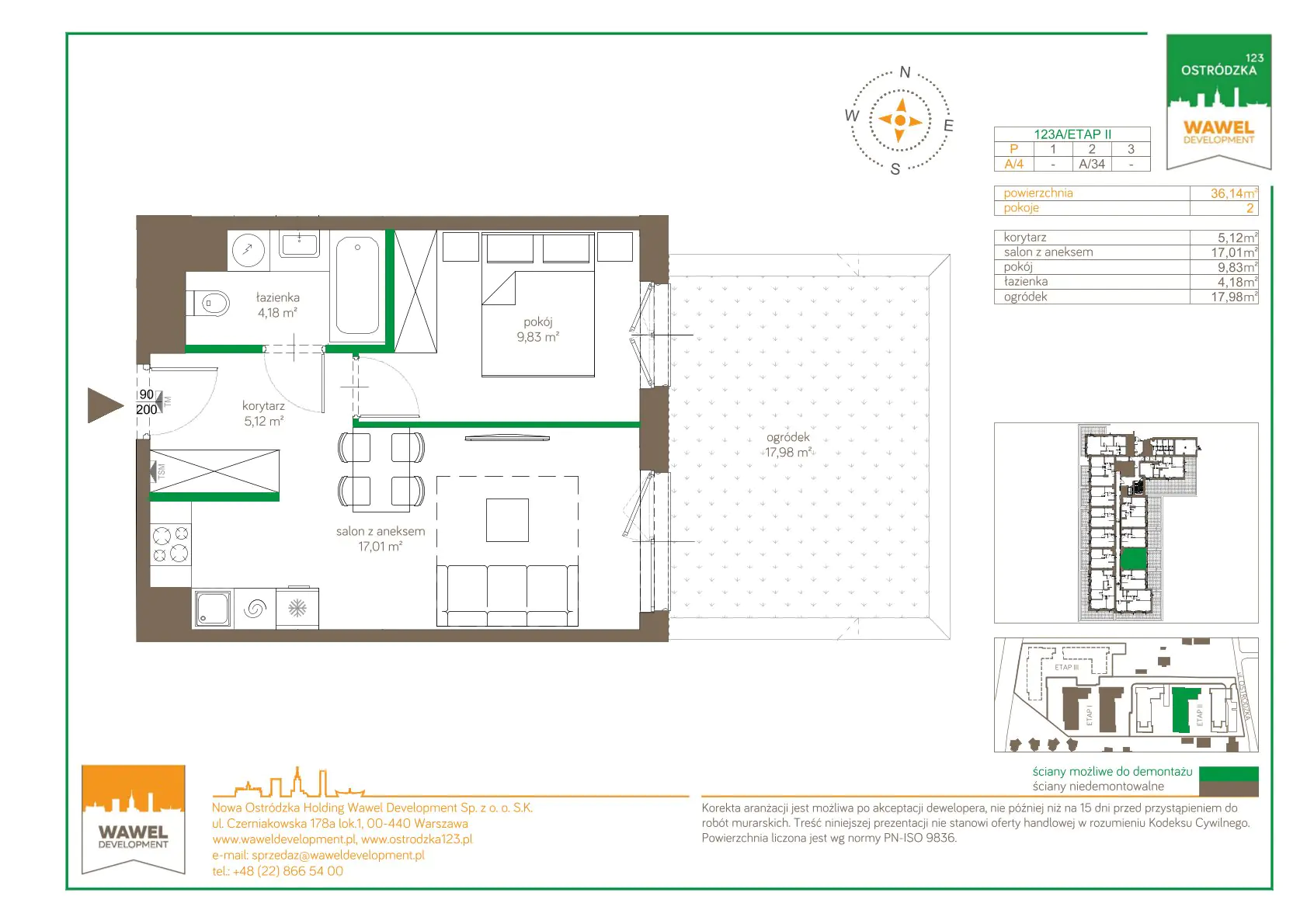 Mieszkanie 36,14 m², parter, oferta nr 123 A/A-4, Ostródzka 123 - Etap II, Warszawa, Białołęka, Brzeziny, ul. Ostródzka 123-idx