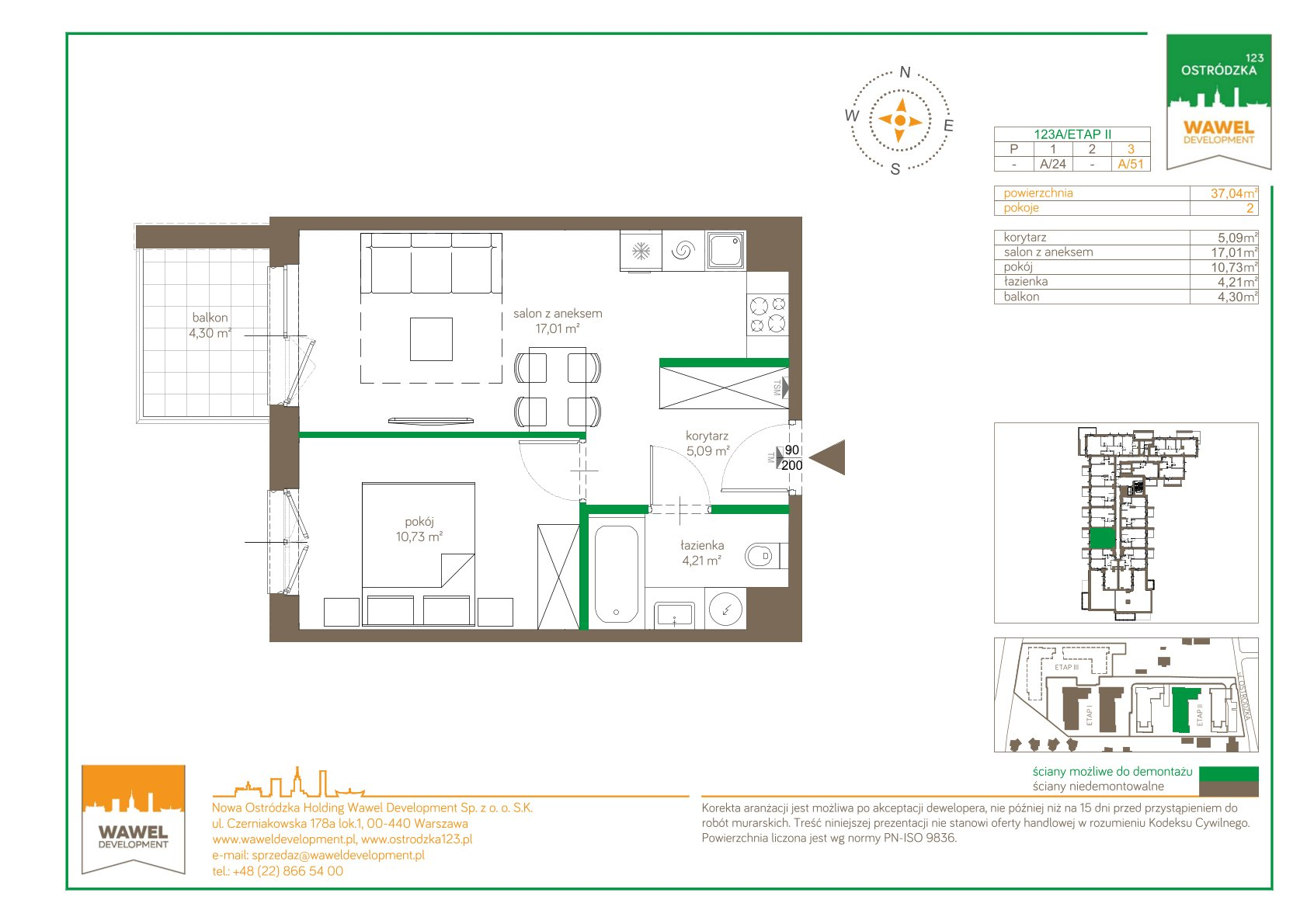 Mieszkanie 37,04 m², piętro 3, oferta nr 123 A/A-51, Ostródzka 123 - Etap II, Warszawa, Białołęka, Brzeziny, ul. Ostródzka 123-idx