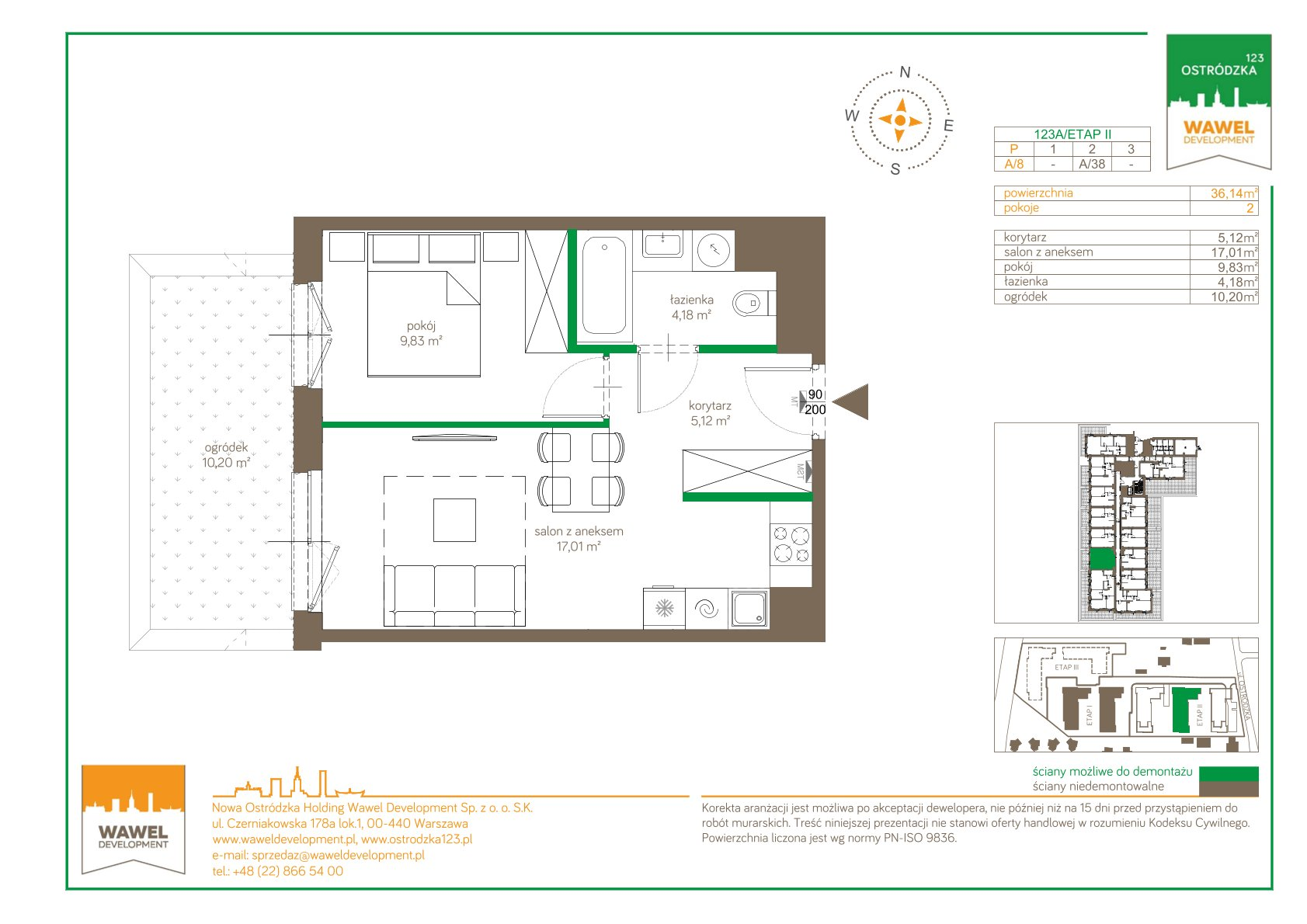 Mieszkanie 36,14 m², parter, oferta nr 123 A/A-8, Ostródzka 123 - Etap II, Warszawa, Białołęka, Brzeziny, ul. Ostródzka 123-idx