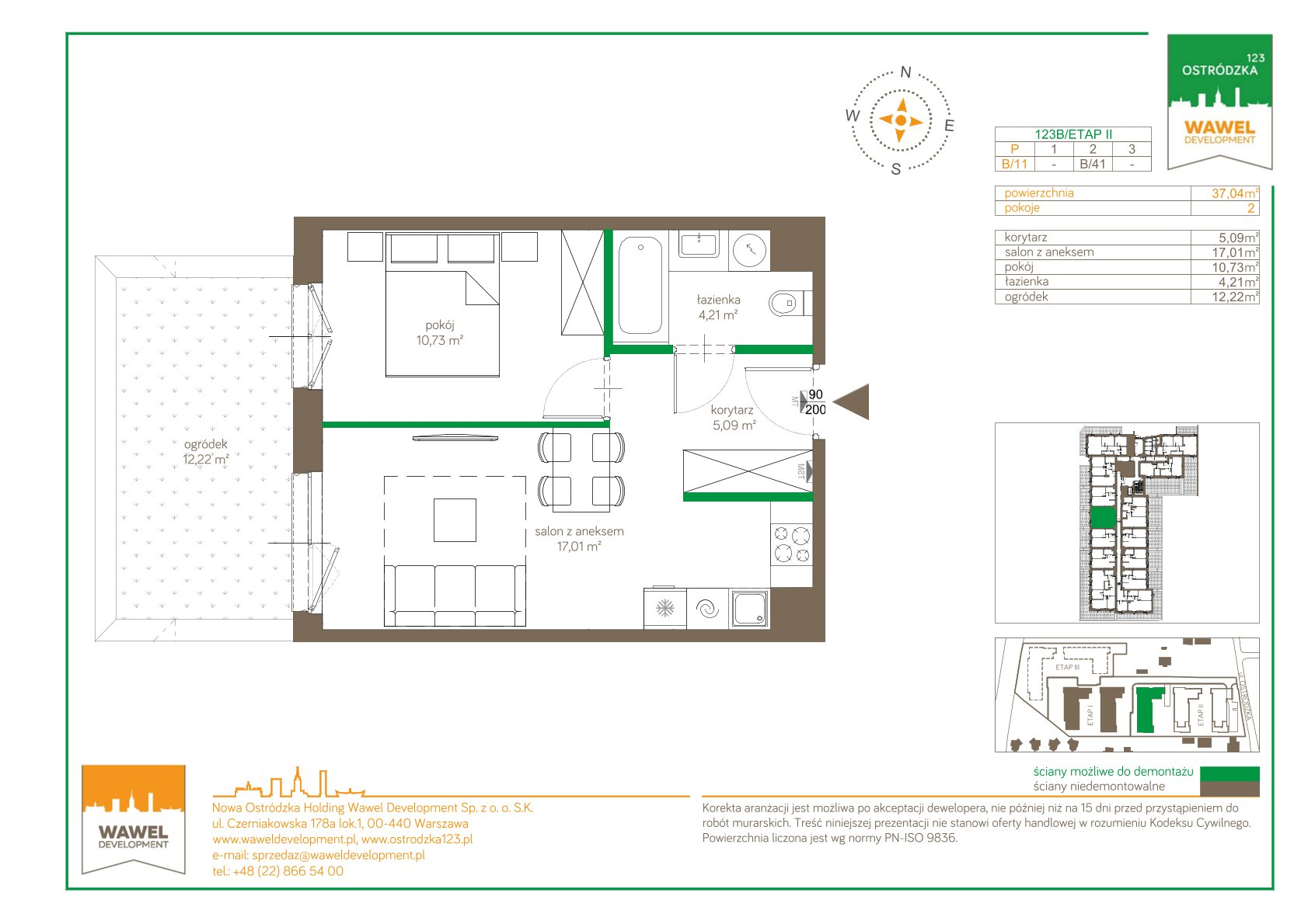 Mieszkanie 37,04 m², parter, oferta nr 123 B/B-11, Ostródzka 123 - Etap II, Warszawa, Białołęka, Brzeziny, ul. Ostródzka 123-idx