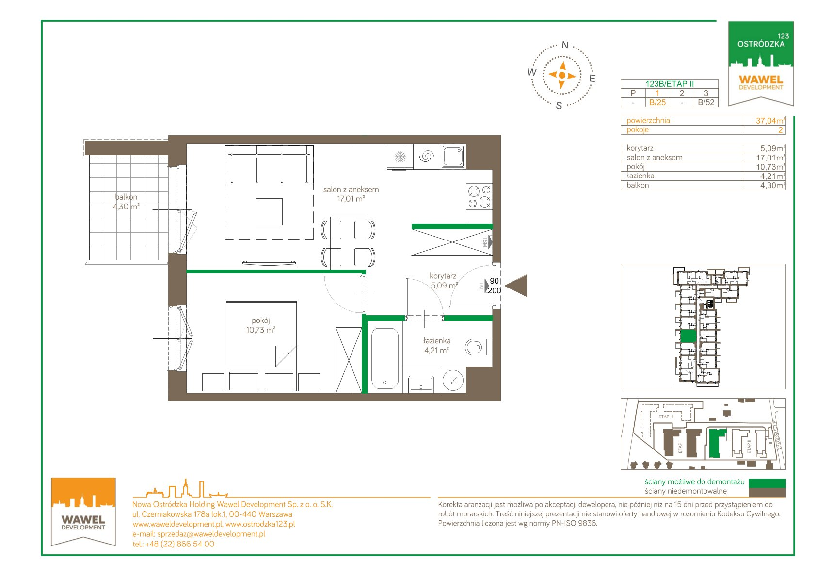 Mieszkanie 37,04 m², piętro 1, oferta nr 123 B/B-25, Ostródzka 123 - Etap II, Warszawa, Białołęka, Brzeziny, ul. Ostródzka 123-idx