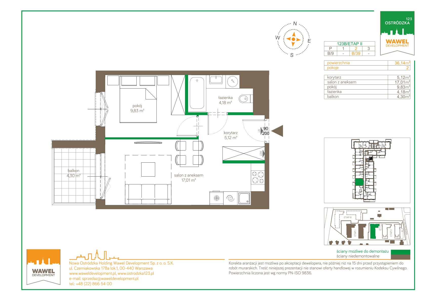 Mieszkanie 36,14 m², piętro 2, oferta nr 123 B/B-39, Ostródzka 123 - Etap II, Warszawa, Białołęka, Brzeziny, ul. Ostródzka 123-idx