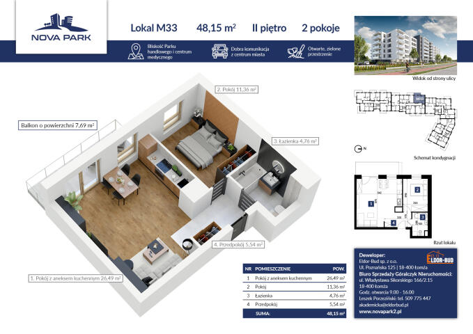 Mieszkanie 48,15 m², piętro 2, oferta nr , 1645, Łomża, Akademicka-idx