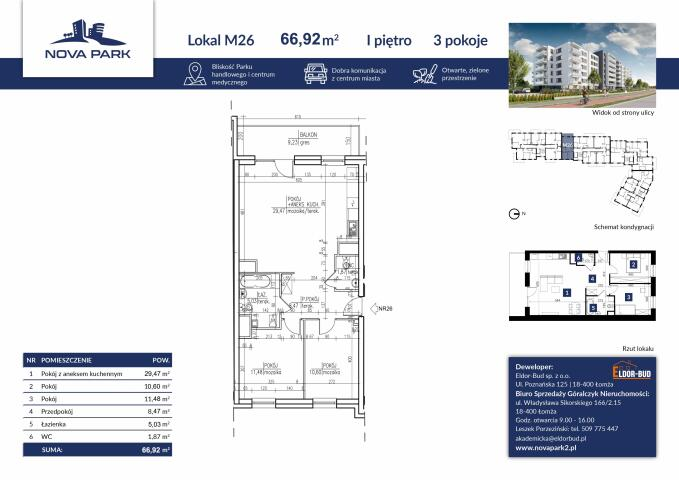 Mieszkanie 66,93 m², piętro 1, oferta nr , 1647, Łomża, Akademicka-idx