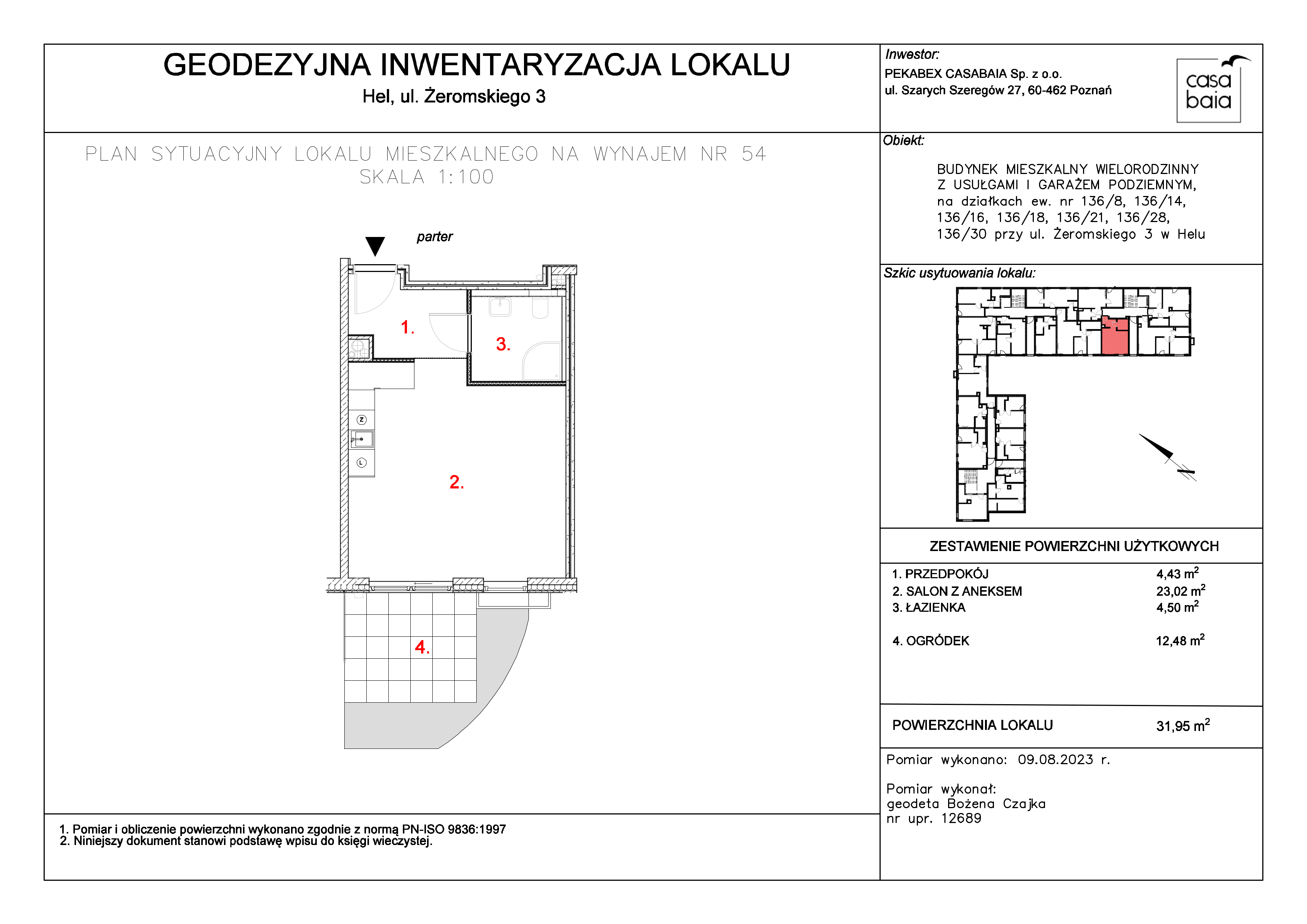 Mieszkanie 31,95 m², parter, oferta nr C1, CASA BAIA, Hel, ul. Stefana Żeromskiego 3-idx