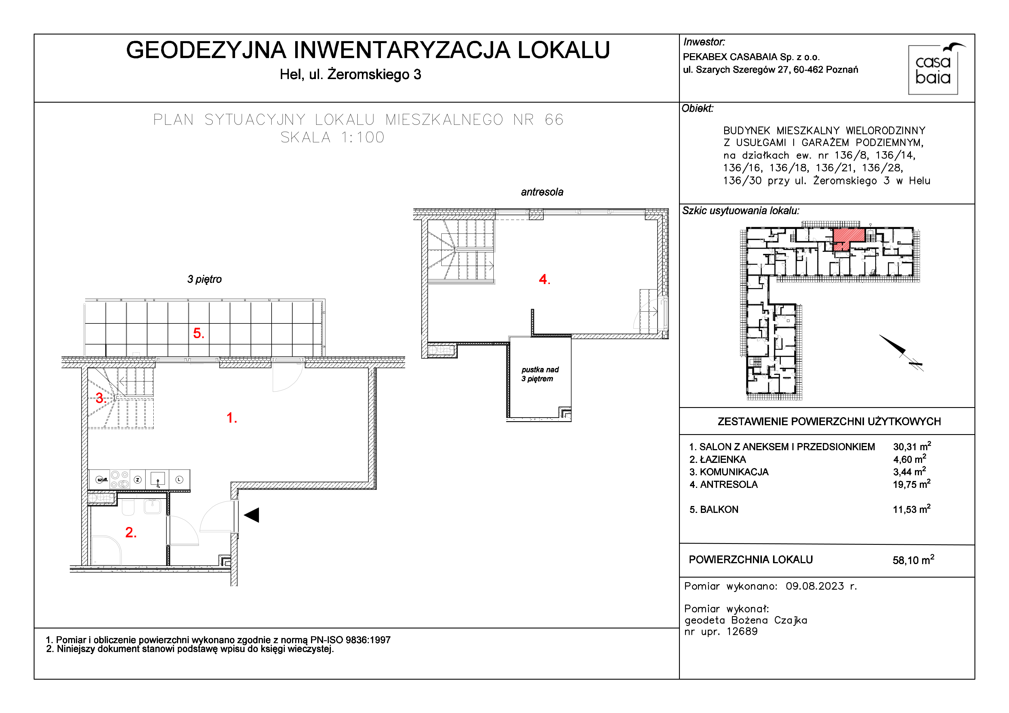 Mieszkanie 58,10 m², piętro 3, oferta nr D4, CASA BAIA, Hel, ul. Stefana Żeromskiego 3-idx