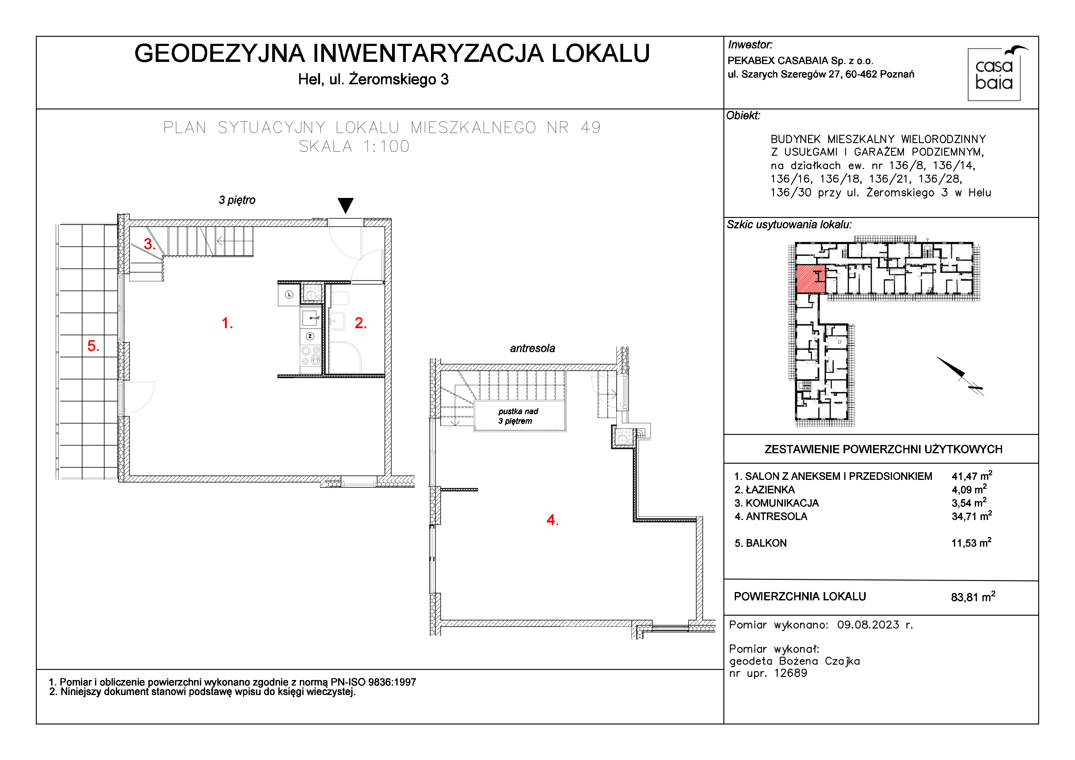 Mieszkanie 83,81 m², piętro 3, oferta nr I4, CASA BAIA, Hel, ul. Stefana Żeromskiego 3-idx