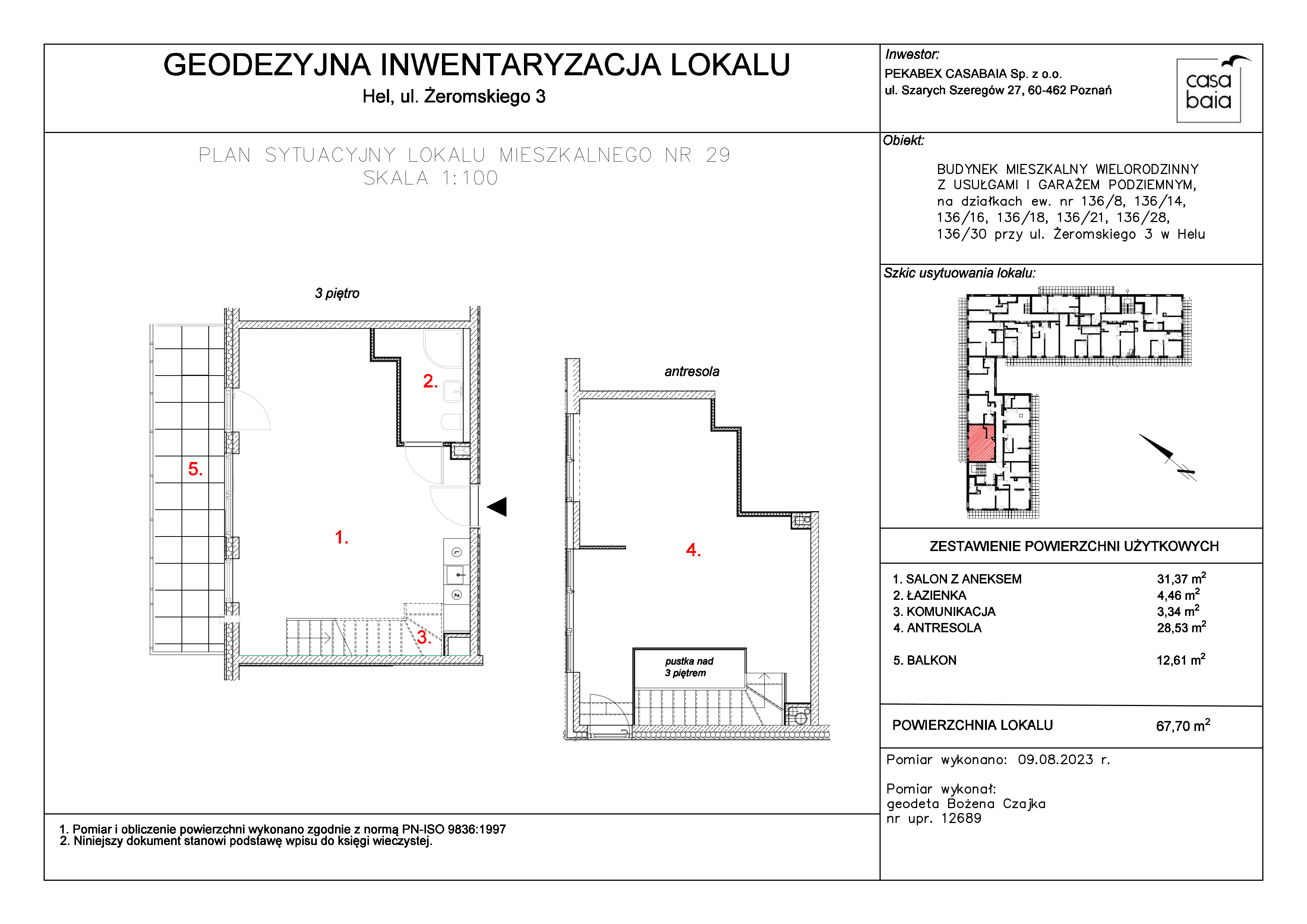 Mieszkanie 67,70 m², piętro 3, oferta nr K4, CASA BAIA, Hel, ul. Stefana Żeromskiego 3-idx