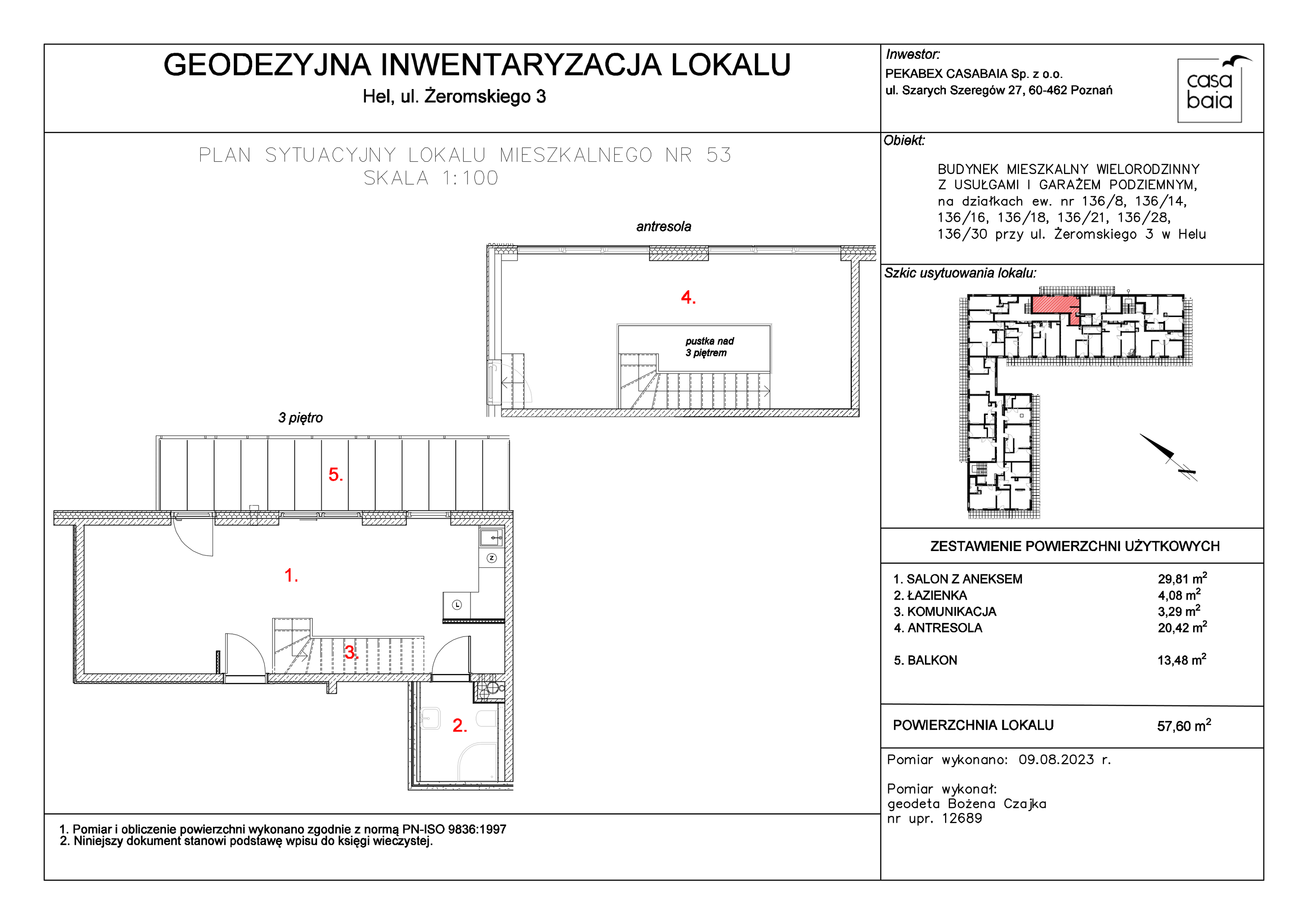 Mieszkanie 57,60 m², piętro 3, oferta nr E4, CASA BAIA, Hel, ul. Stefana Żeromskiego 3-idx