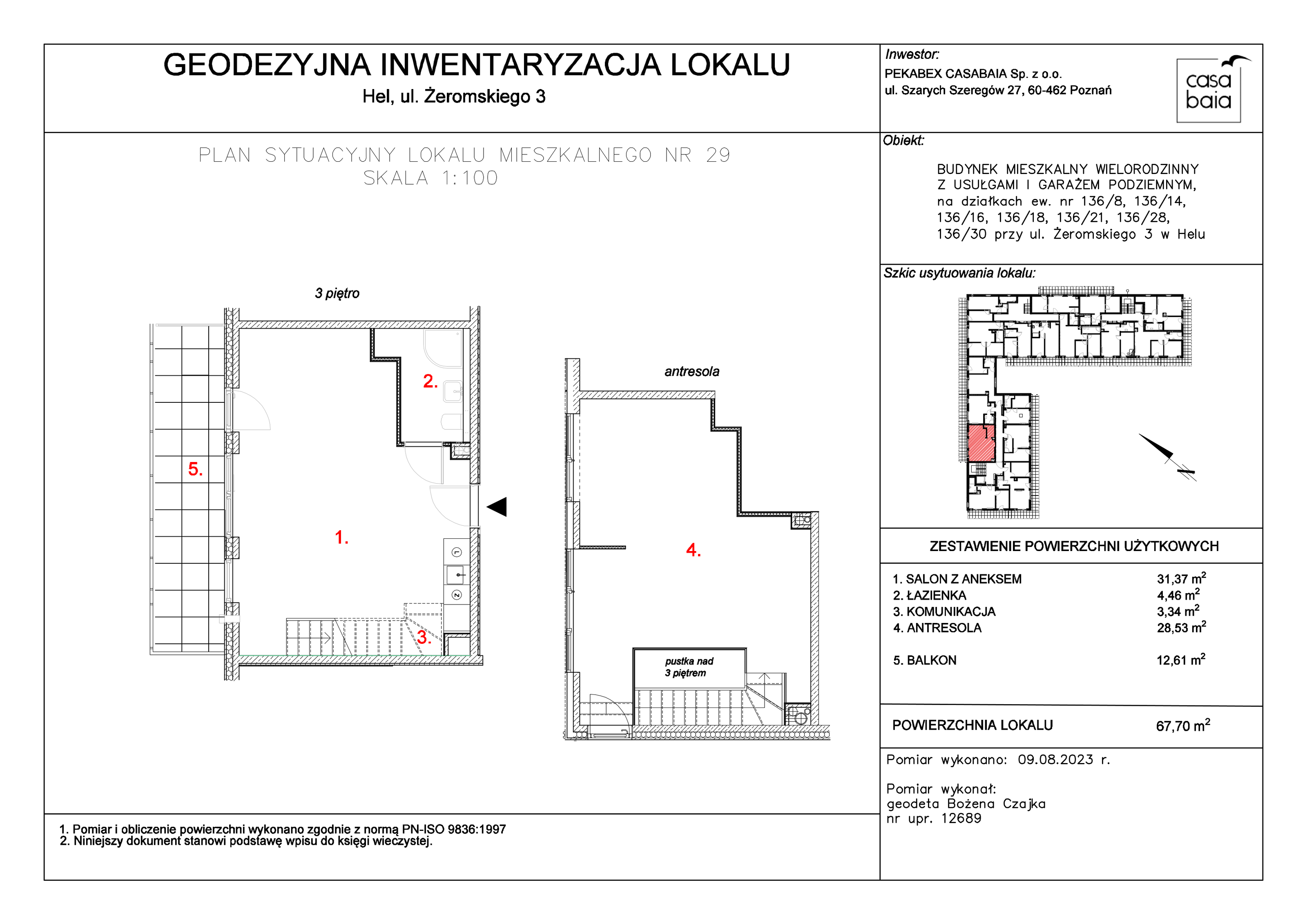 Mieszkanie 67,70 m², piętro 3, oferta nr K4, CASA BAIA, Hel, ul. Stefana Żeromskiego 3-idx