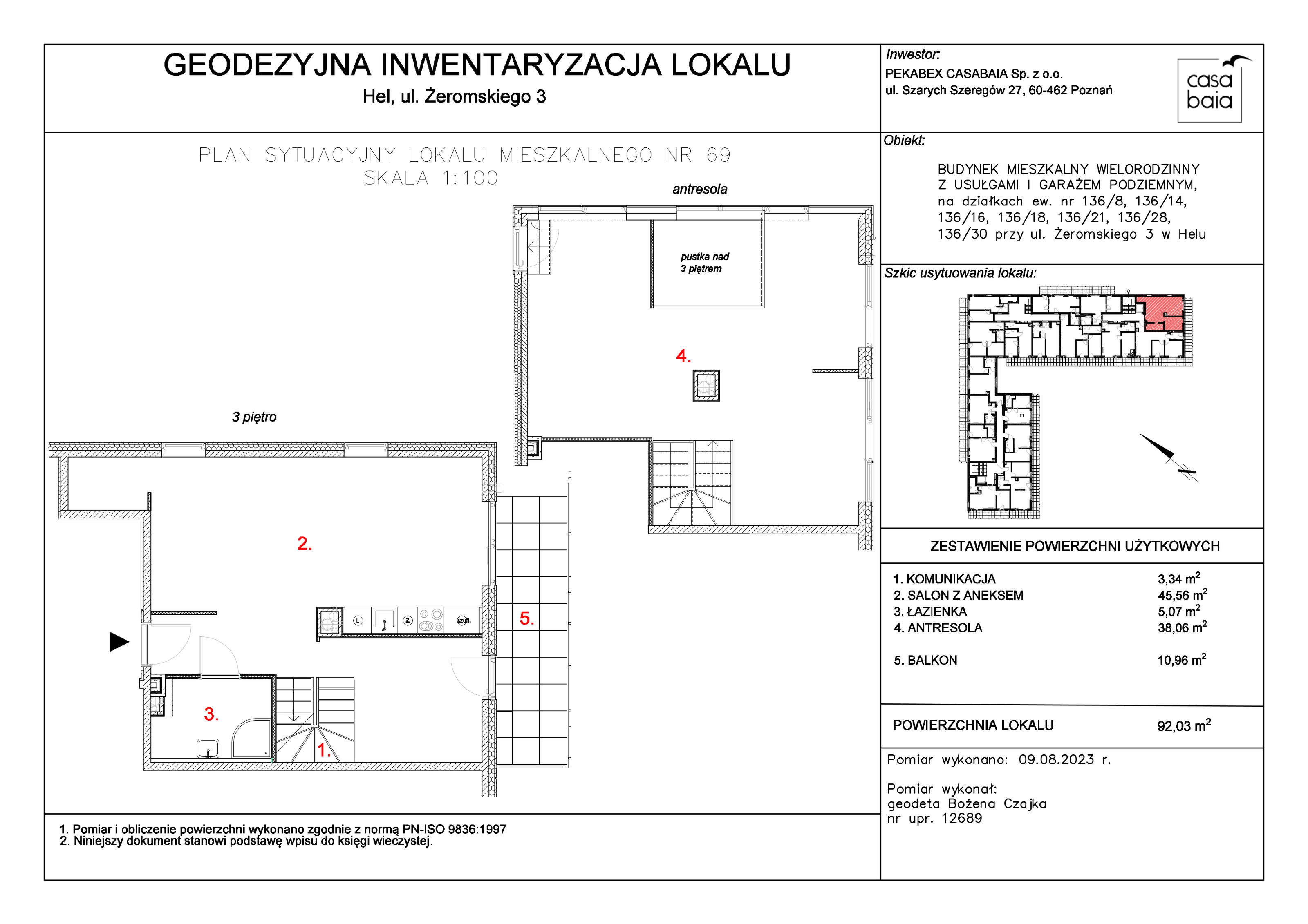 Mieszkanie 92,03 m², piętro 3, oferta nr A4, CASA BAIA, Hel, ul. Stefana Żeromskiego 3-idx