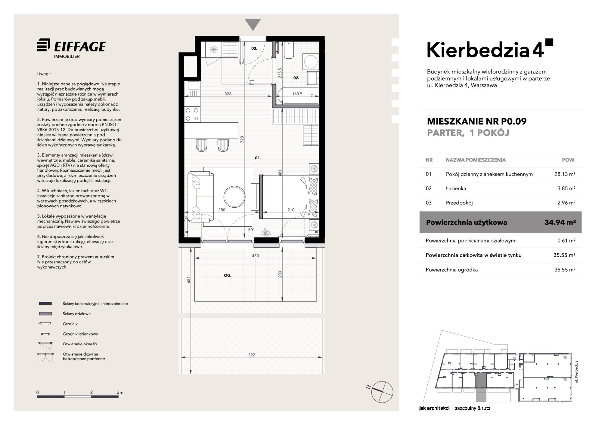 Mieszkanie 34,94 m², parter, oferta nr P0.09, Kierbedzia 4, Warszawa, Mokotów, Sielce, ul. Kierbedzia 4-idx