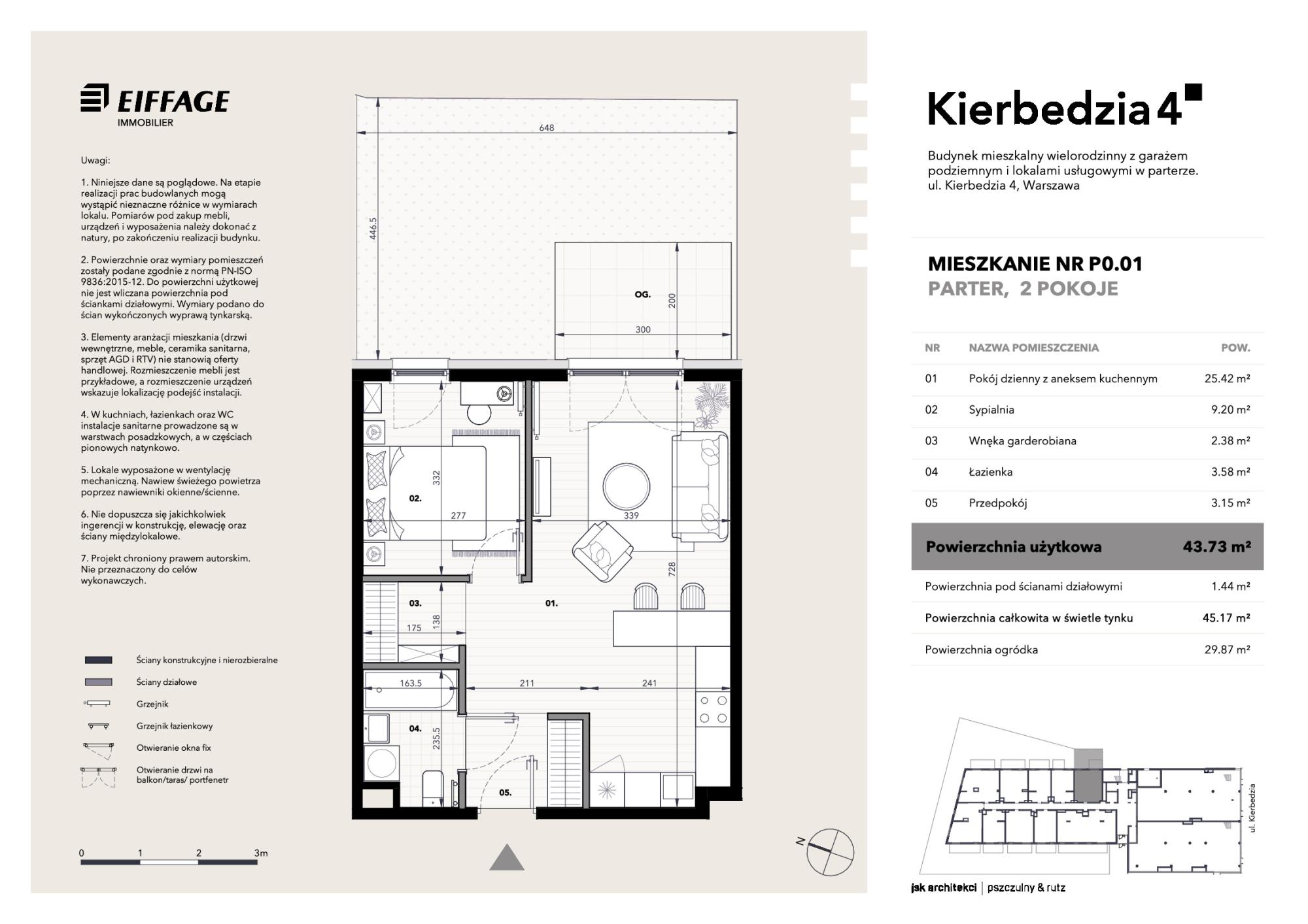 Mieszkanie 43,73 m², parter, oferta nr P0.01, Kierbedzia 4, Warszawa, Mokotów, Sielce, ul. Kierbedzia 4-idx