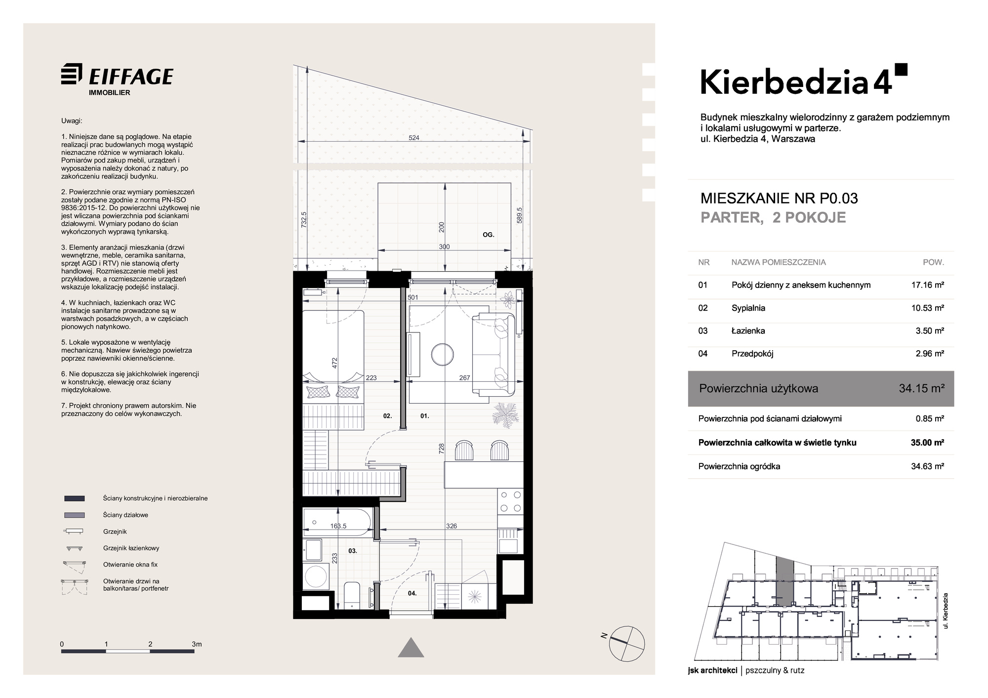 Apartament 34,15 m², parter, oferta nr P0.03, Kierbedzia 4, Warszawa, Mokotów, Sielce, ul. Kierbedzia 4-idx