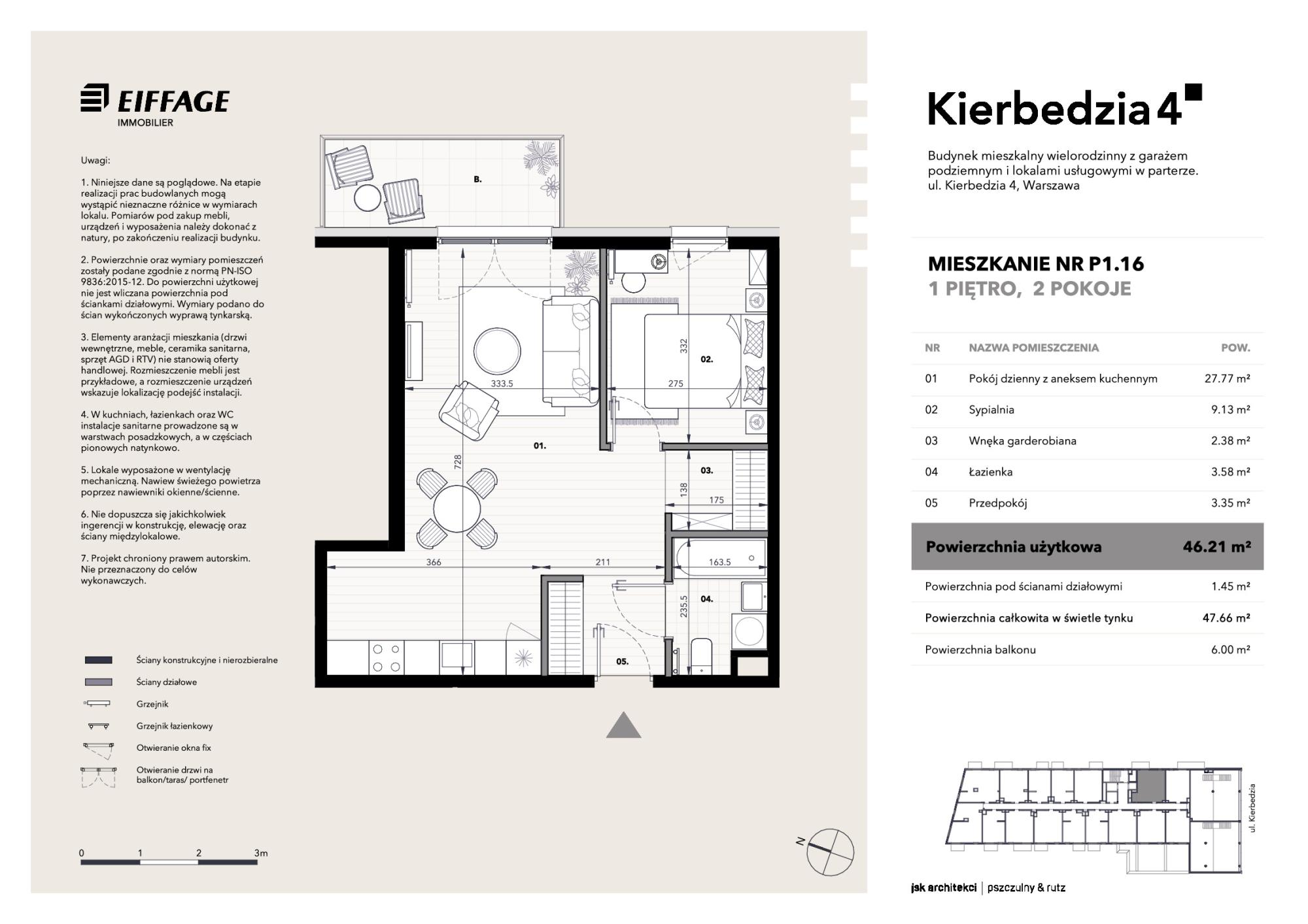 Mieszkanie 46,21 m², piętro 1, oferta nr P1.16, Kierbedzia 4, Warszawa, Mokotów, Sielce, ul. Kierbedzia 4-idx