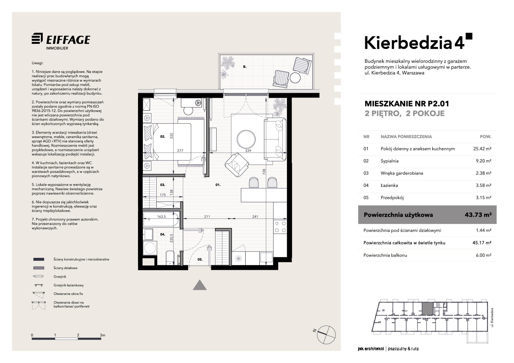 Apartament 43,73 m², piętro 2, oferta nr P2.01, Kierbedzia 4, Warszawa, Mokotów, Sielce, ul. Kierbedzia 4-idx