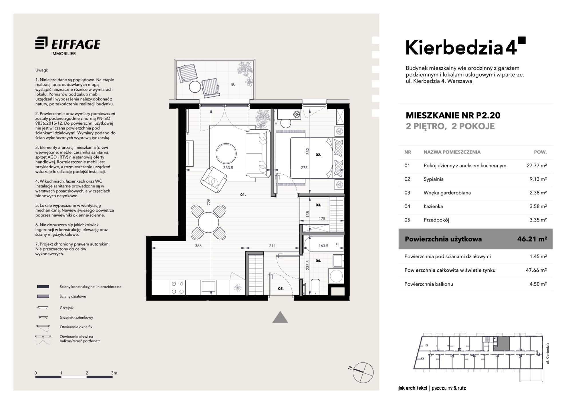 Apartament 46,21 m², piętro 2, oferta nr P2.20, Kierbedzia 4, Warszawa, Mokotów, Sielce, ul. Kierbedzia 4-idx