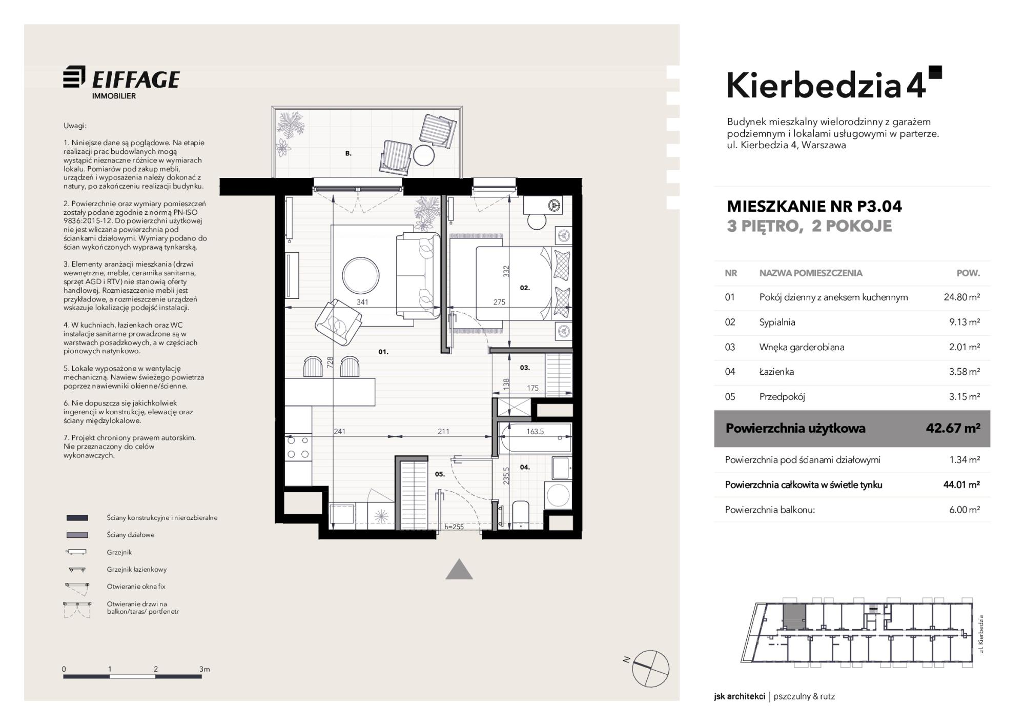 Mieszkanie 42,67 m², piętro 3, oferta nr P3.04, Kierbedzia 4, Warszawa, Mokotów, Sielce, ul. Kierbedzia 4-idx