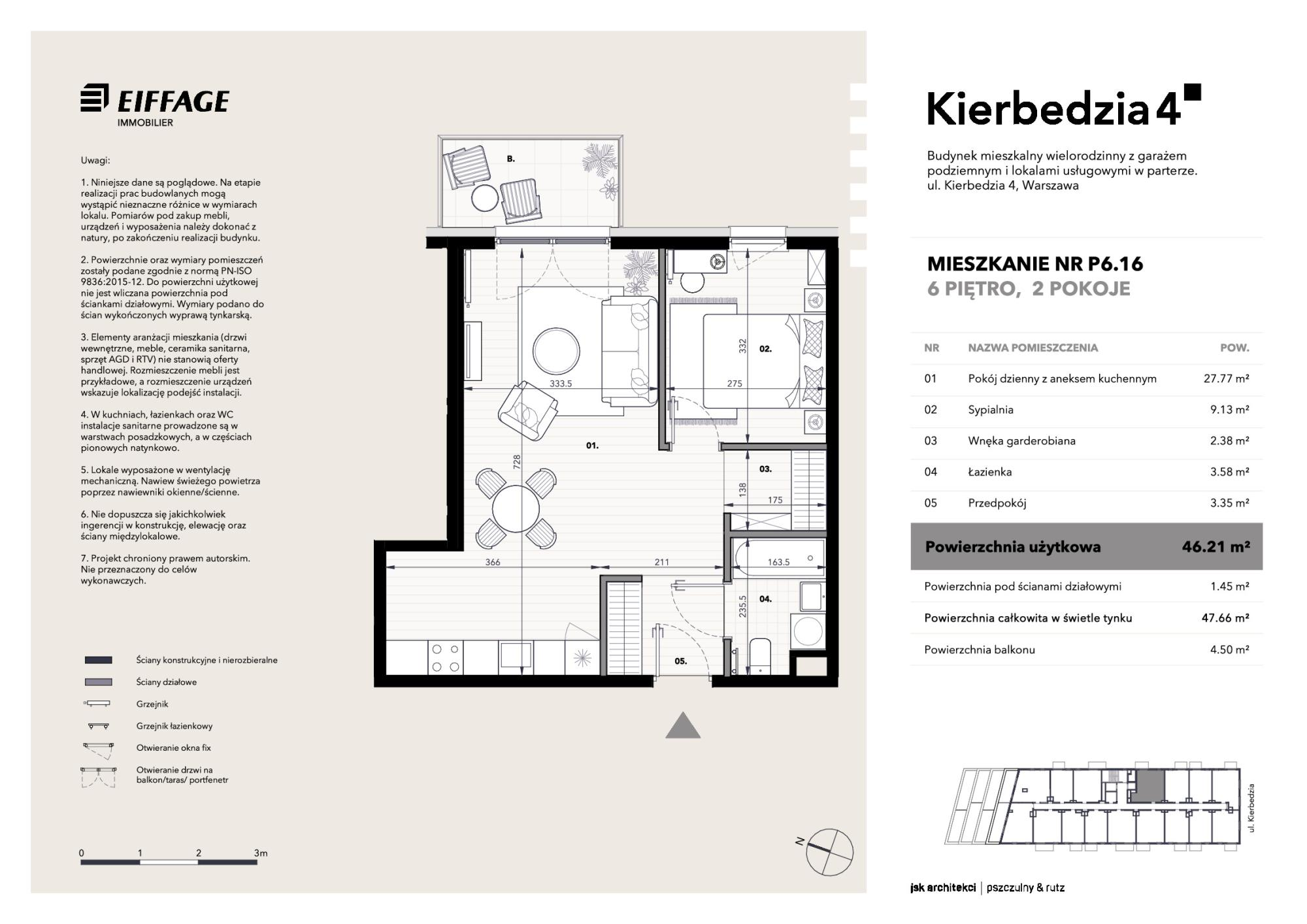 Mieszkanie 46,21 m², piętro 6, oferta nr P6.16, Kierbedzia 4, Warszawa, Mokotów, Sielce, ul. Kierbedzia 4-idx