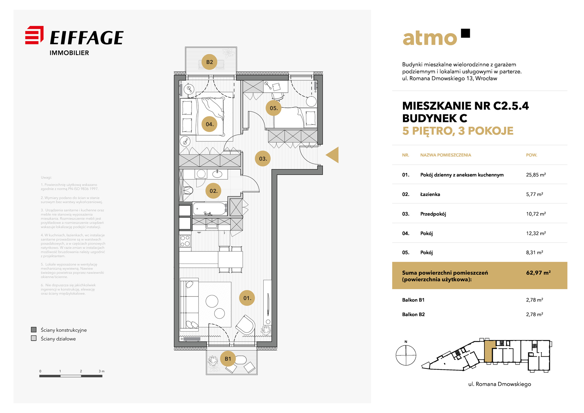 Mieszkanie 62,97 m², piętro 5, oferta nr C2.5.4, Atmo, Wrocław, Nadodrze, ul. Romana Dmowskiego 13-idx