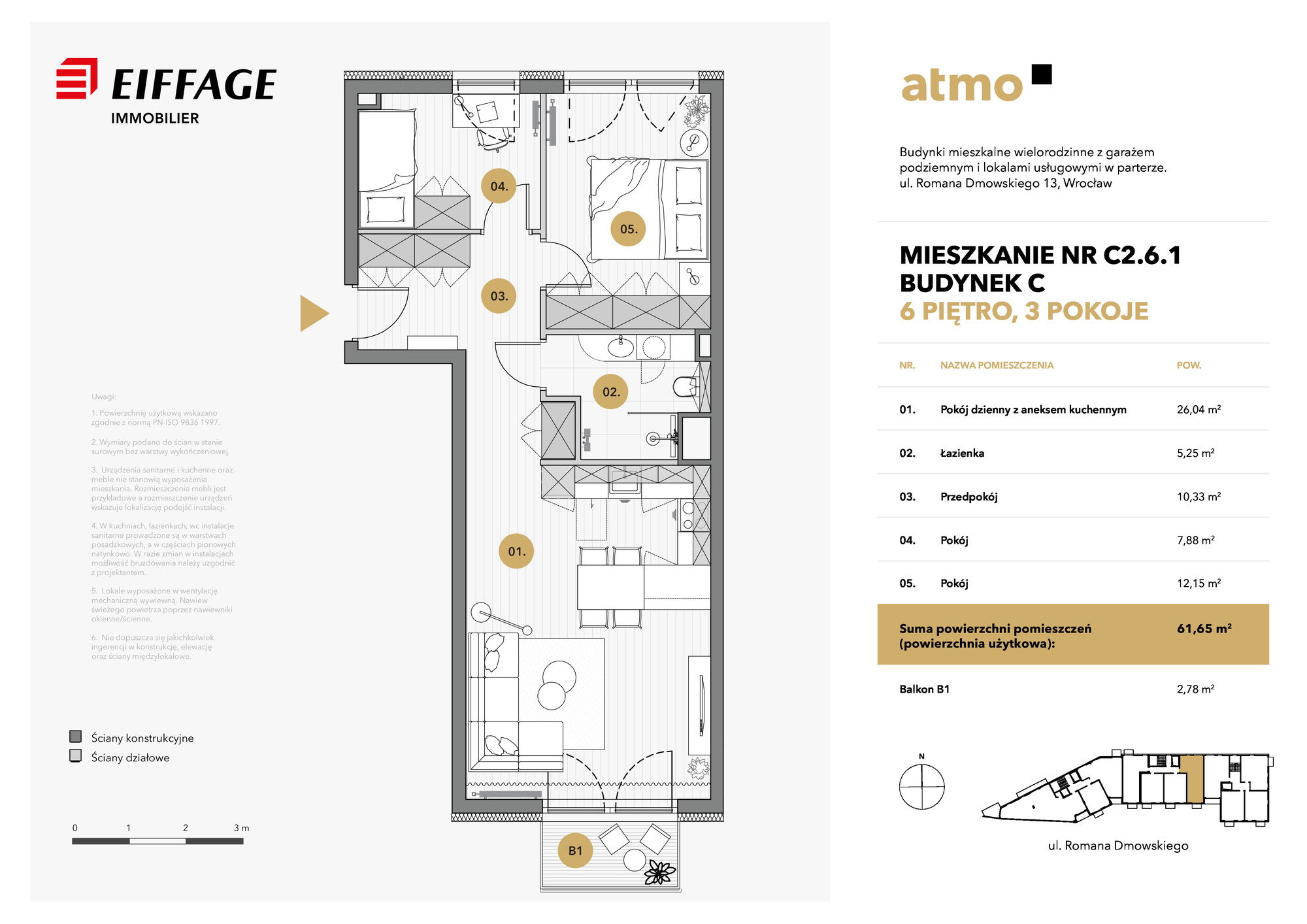 Mieszkanie 61,65 m², piętro 6, oferta nr C2.6.1, Atmo, Wrocław, Nadodrze, ul. Romana Dmowskiego 13-idx