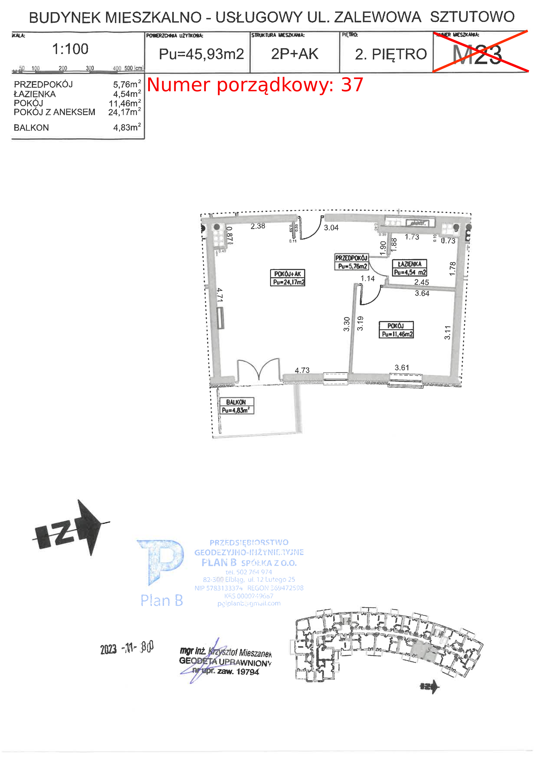 Apartament 45,93 m², piętro 2, oferta nr M.23, Perła Mierzei, Sztutowo, ul. Zalewowa-idx