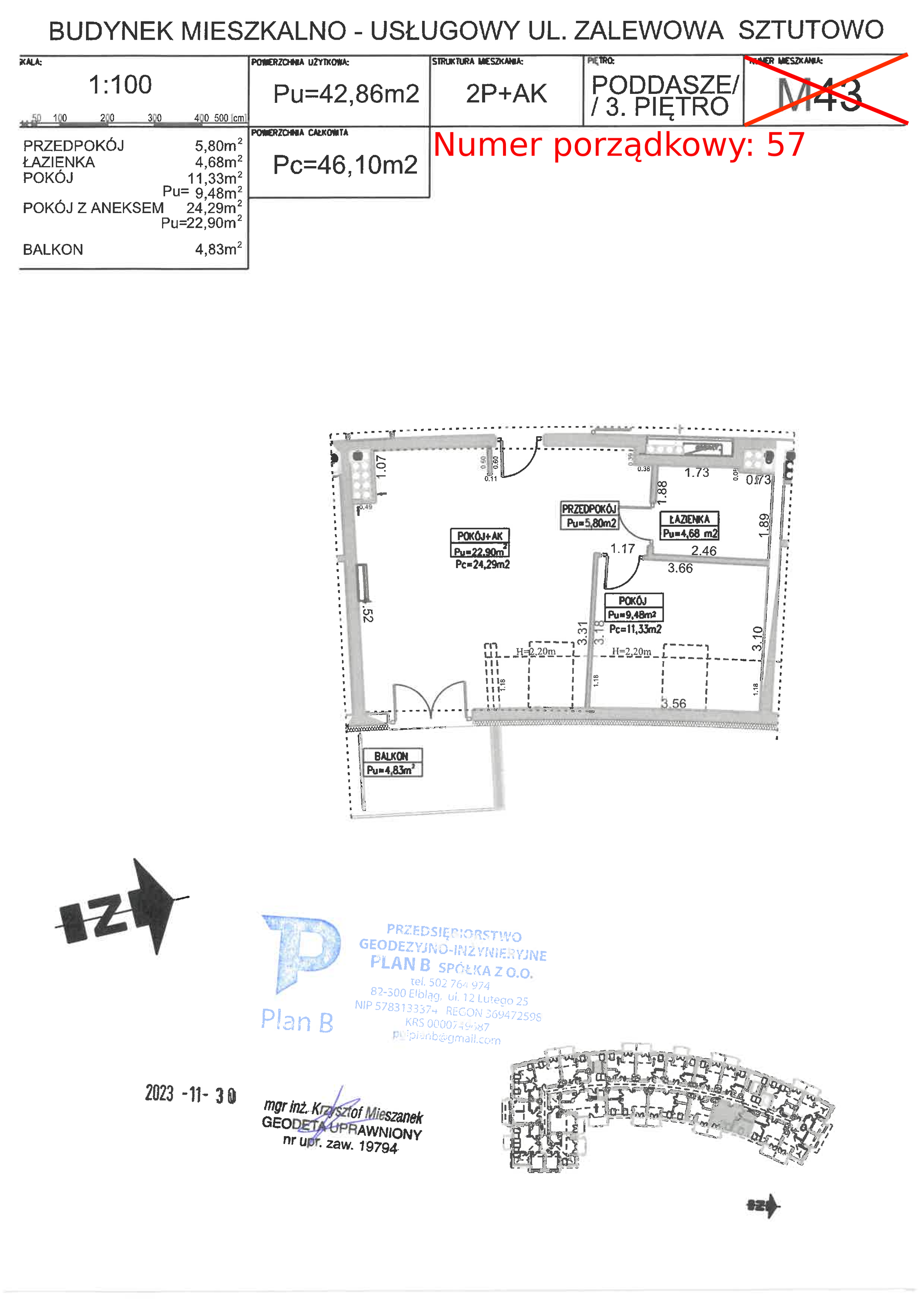 Apartament 42,86 m², piętro 3, oferta nr M.43, Perła Mierzei, Sztutowo, ul. Zalewowa-idx