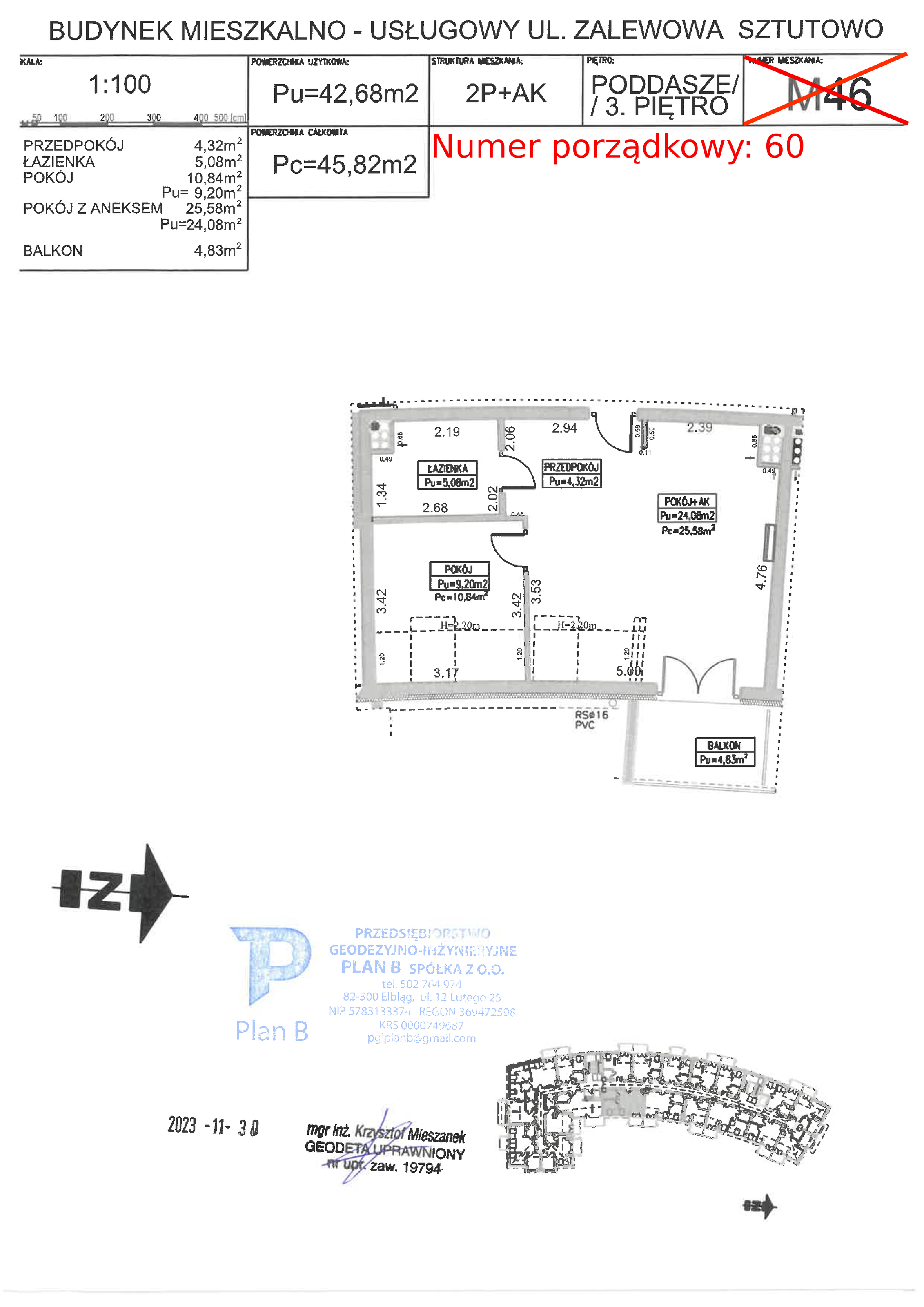 Apartament 42,68 m², piętro 3, oferta nr M.46, Perła Mierzei, Sztutowo, ul. Zalewowa-idx