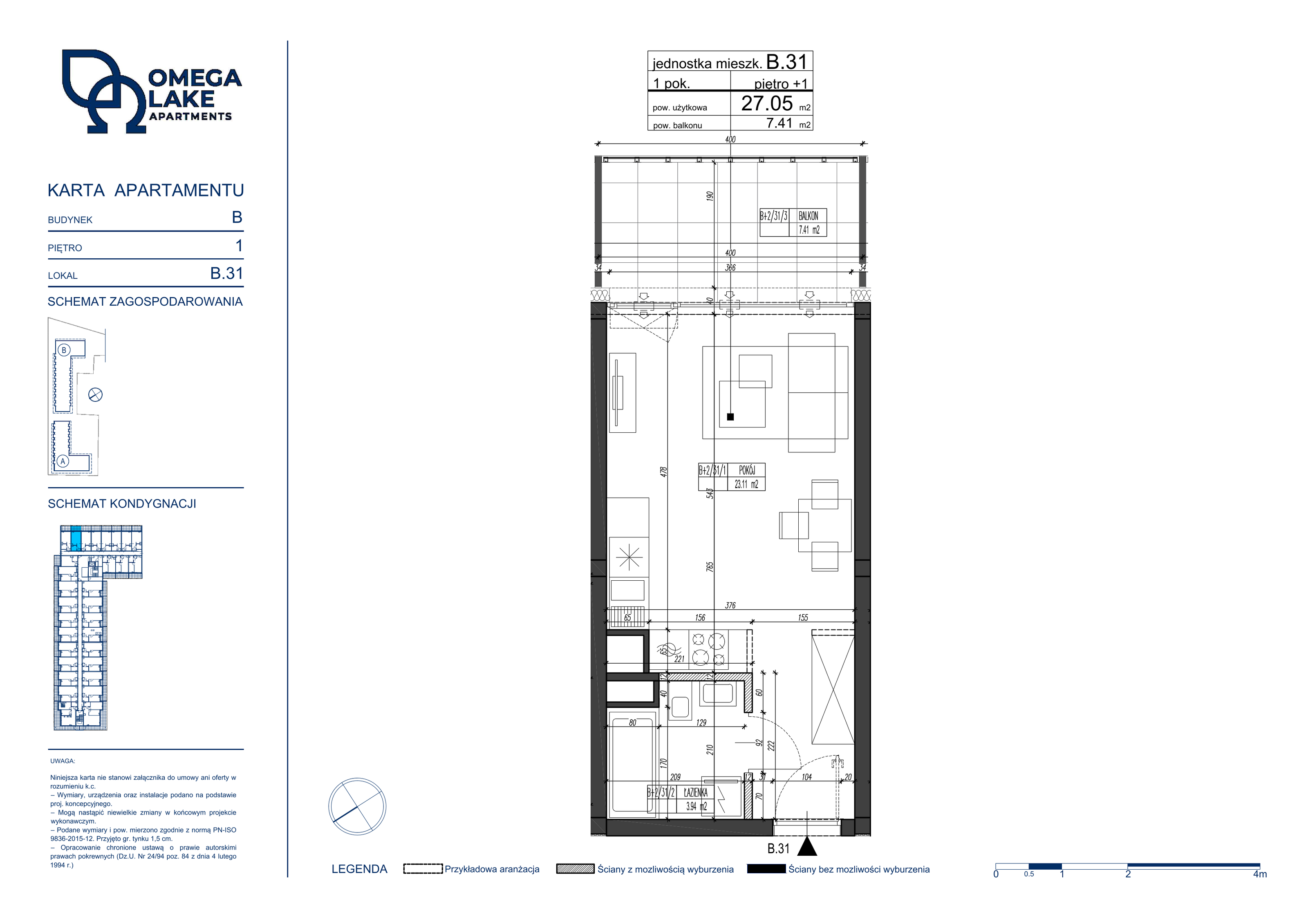 Apartament 27,05 m², piętro 1, oferta nr 1/31/, Omega Lake Apartaments, Olsztyn, Dajtki, ul. Sielska 4-idx