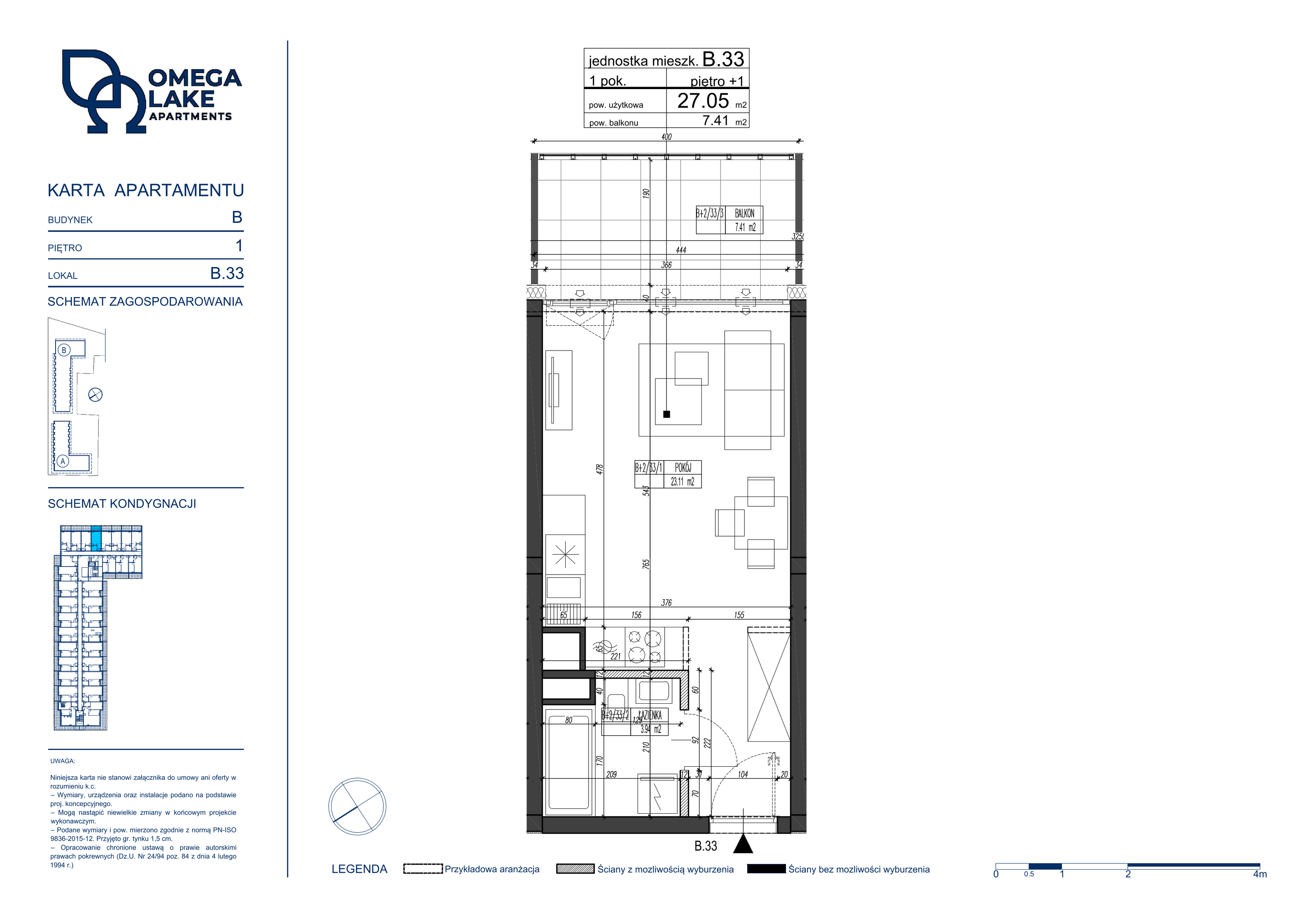 Apartament 27,05 m², piętro 1, oferta nr 1/33/, Omega Lake Apartaments, Olsztyn, Dajtki, ul. Sielska 4-idx