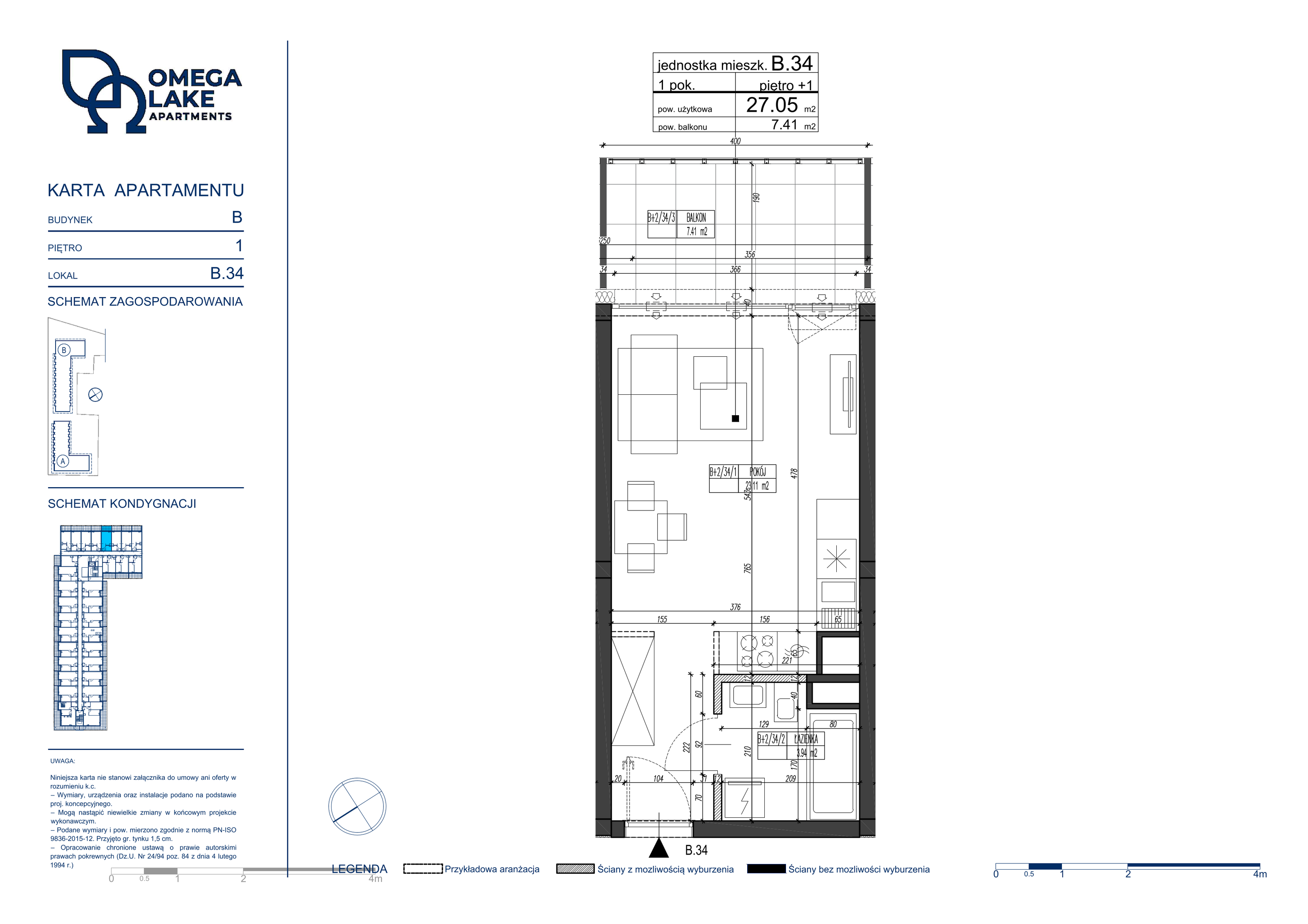 Apartament 27,05 m², piętro 1, oferta nr 1/34/, Omega Lake Apartaments, Olsztyn, Dajtki, ul. Sielska 4-idx