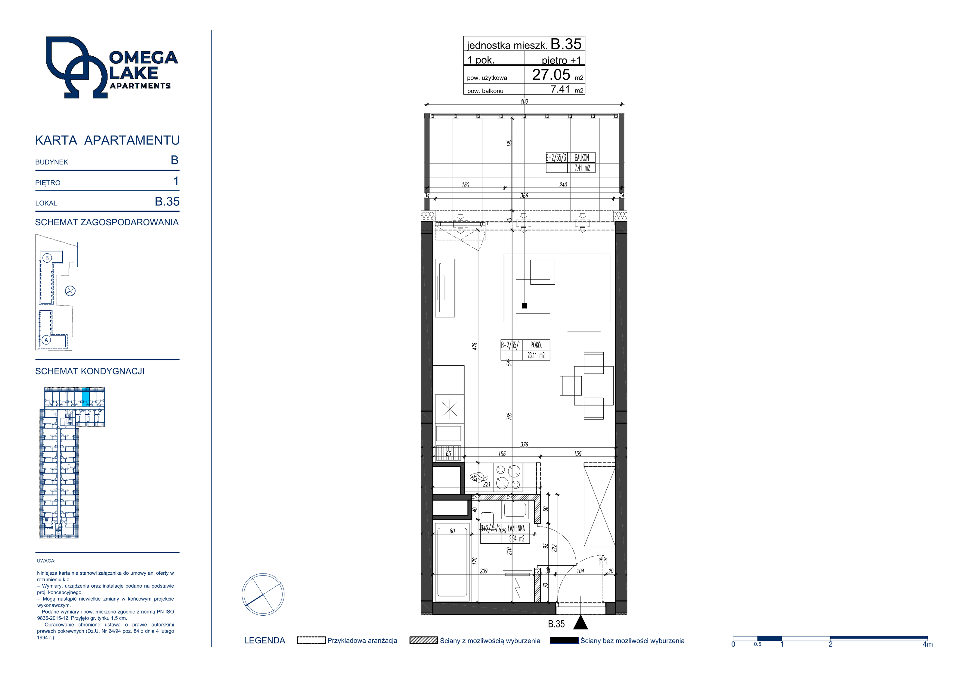 Apartament 27,05 m², piętro 1, oferta nr 1/35/, Omega Lake Apartaments, Olsztyn, Dajtki, ul. Sielska 4-idx