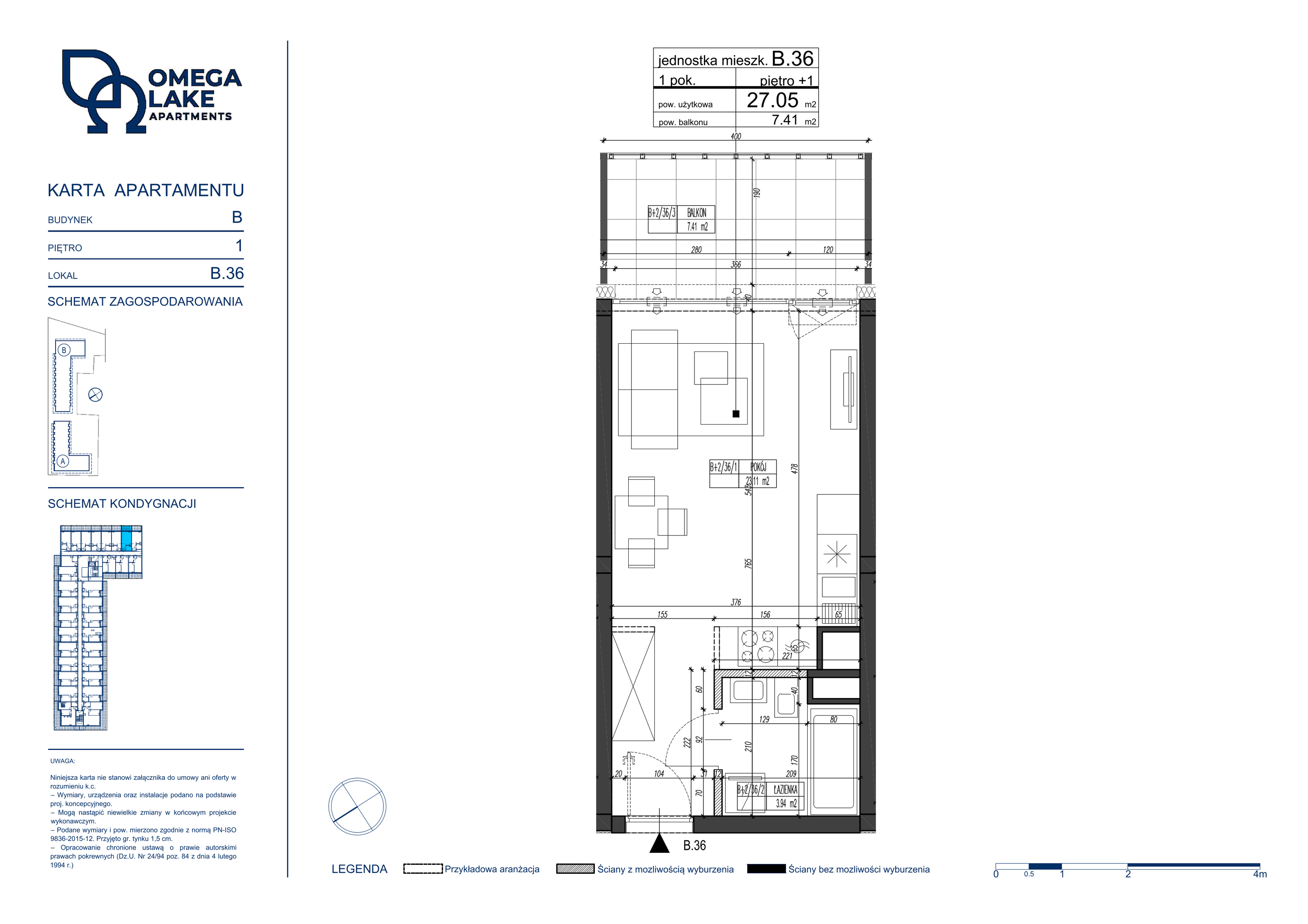 Apartament 27,05 m², piętro 1, oferta nr 1/36/, Omega Lake Apartaments, Olsztyn, Dajtki, ul. Sielska 4-idx