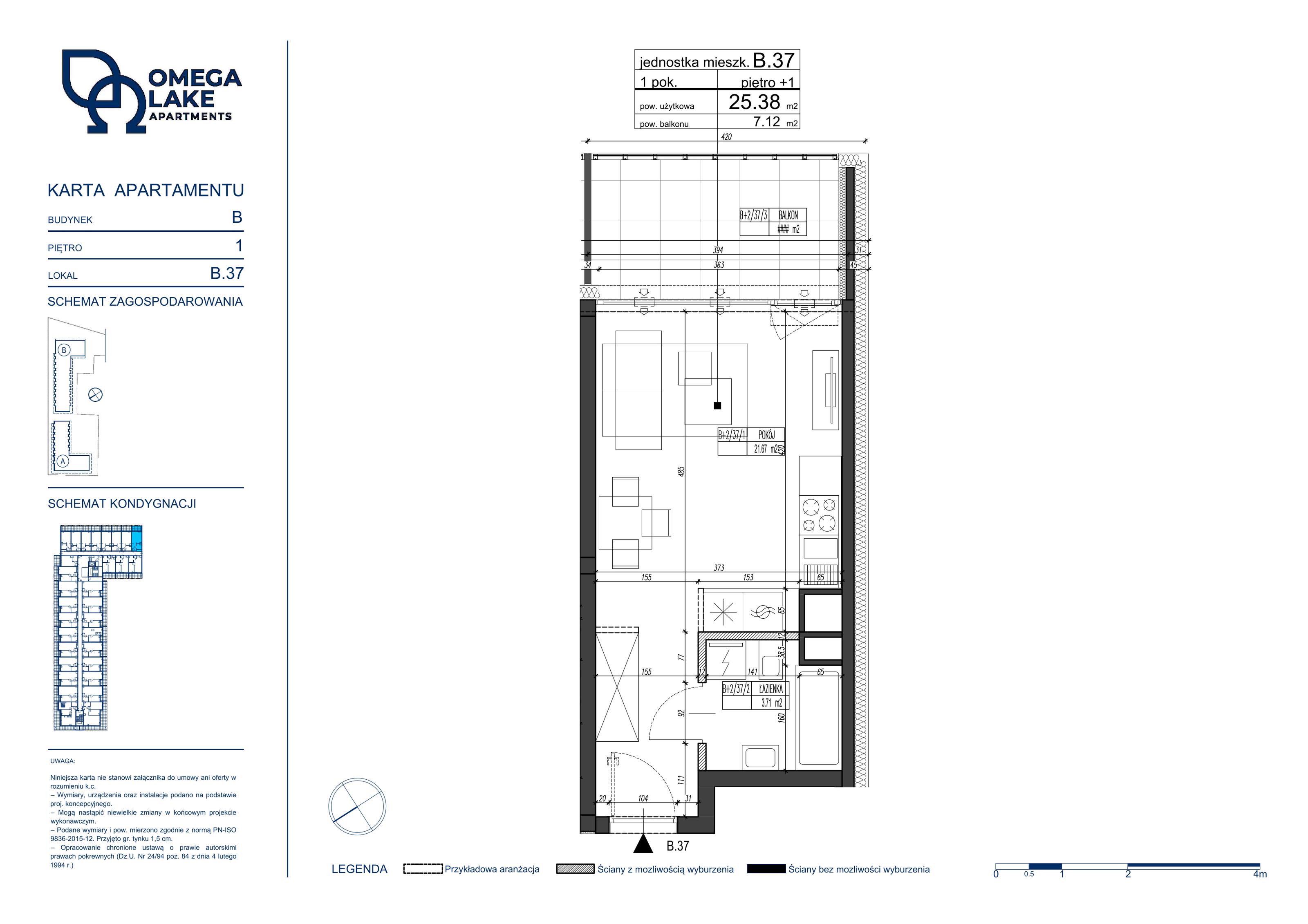 Apartament 25,38 m², piętro 1, oferta nr 1/37/, Omega Lake Apartaments, Olsztyn, Dajtki, ul. Sielska 4-idx