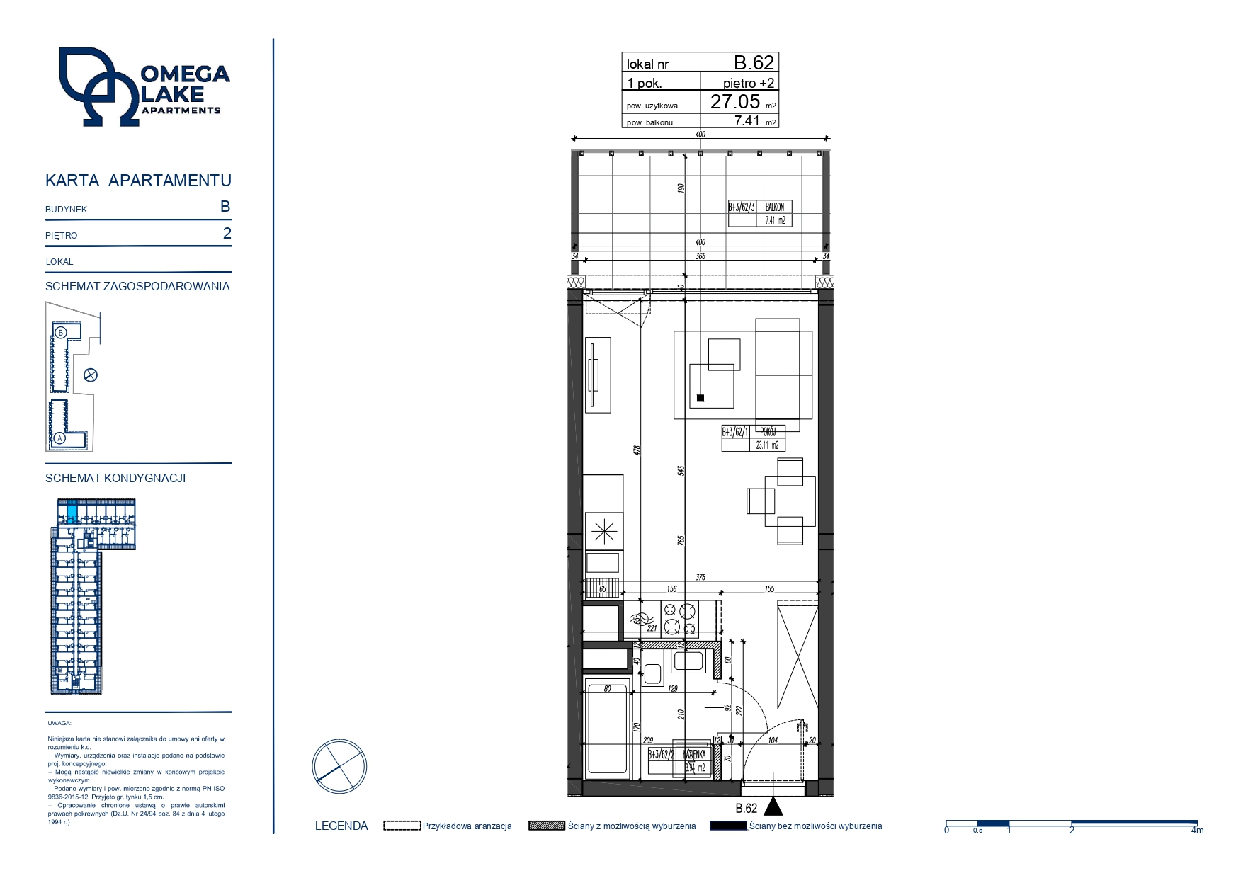 Apartament 27,05 m², piętro 2, oferta nr 2/62/, Omega Lake Apartaments, Olsztyn, Dajtki, ul. Sielska 4-idx