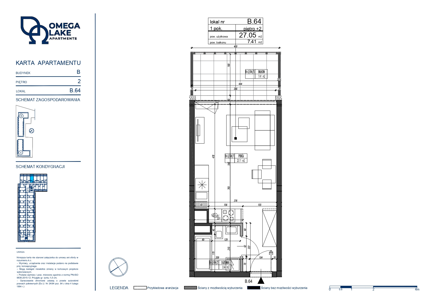 Apartament 27,05 m², piętro 2, oferta nr 2/64/, Omega Lake Apartaments, Olsztyn, Dajtki, ul. Sielska 4-idx