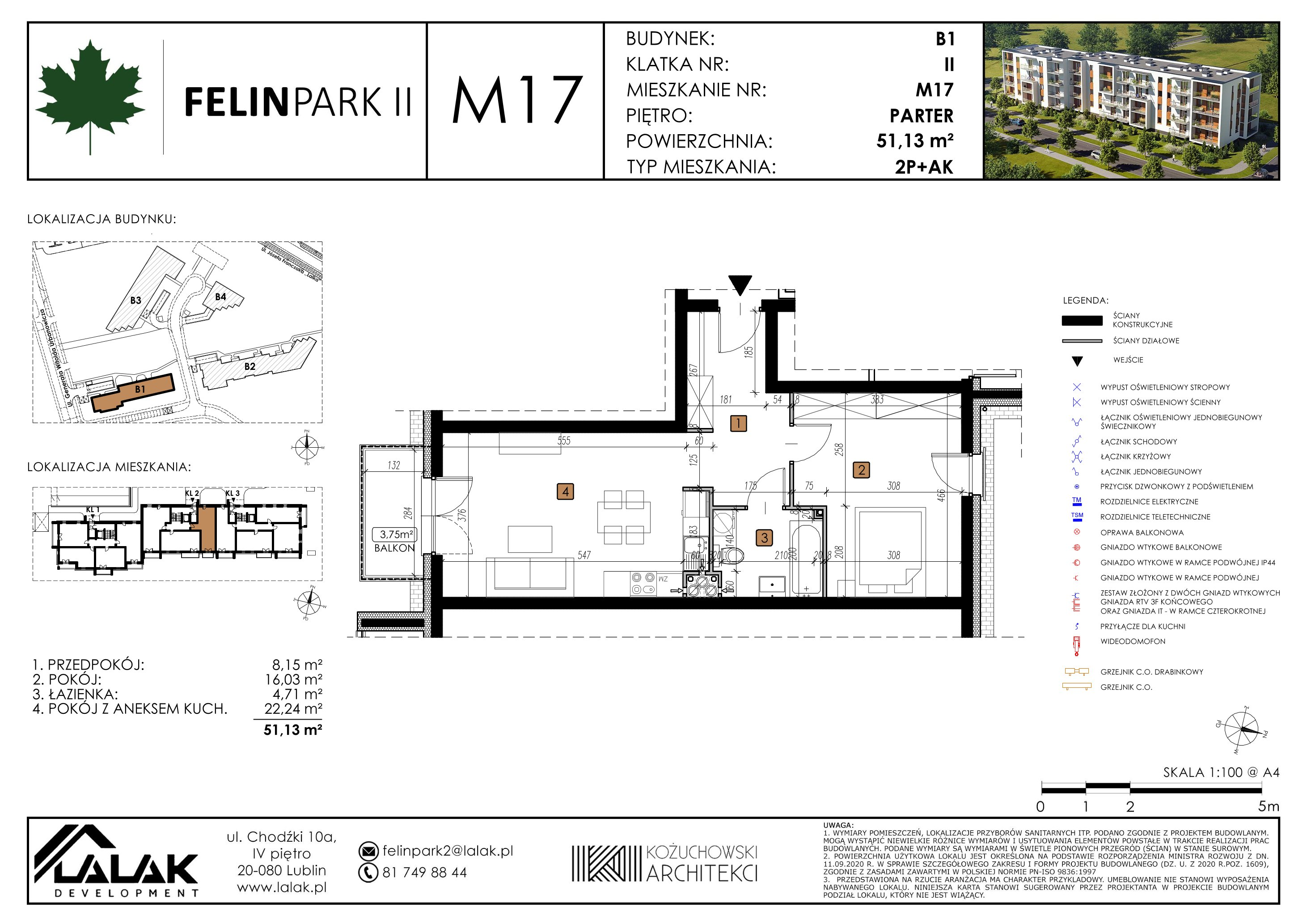 Mieszkanie 51,13 m², parter, oferta nr B1_M17/P, Felin Park II, Lublin, Felin, ul. gen. Stanisława Skalskiego 8-10-idx