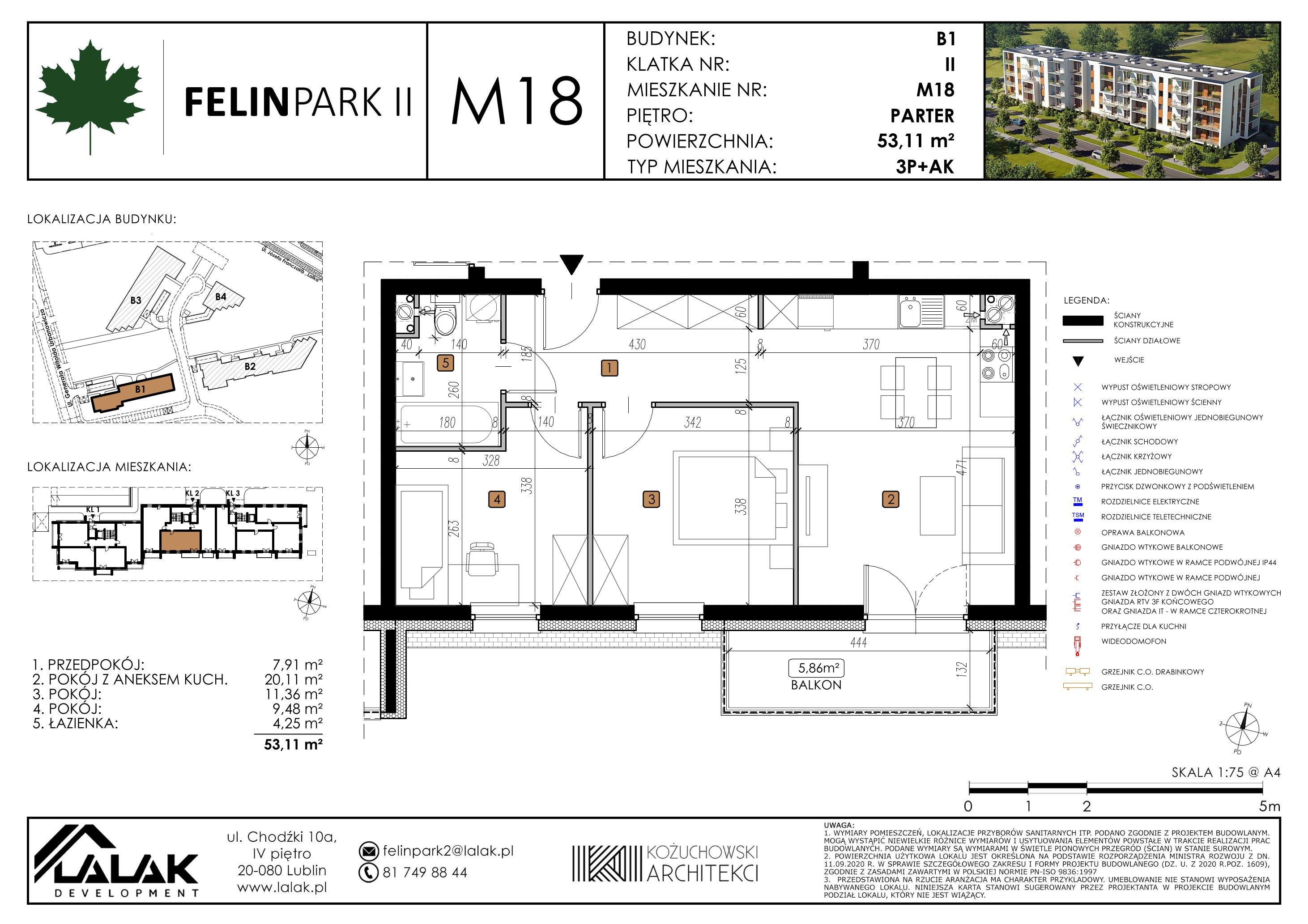 Mieszkanie 53,12 m², parter, oferta nr B1_M18/P, Felin Park II, Lublin, Felin, ul. gen. Stanisława Skalskiego 8-10-idx