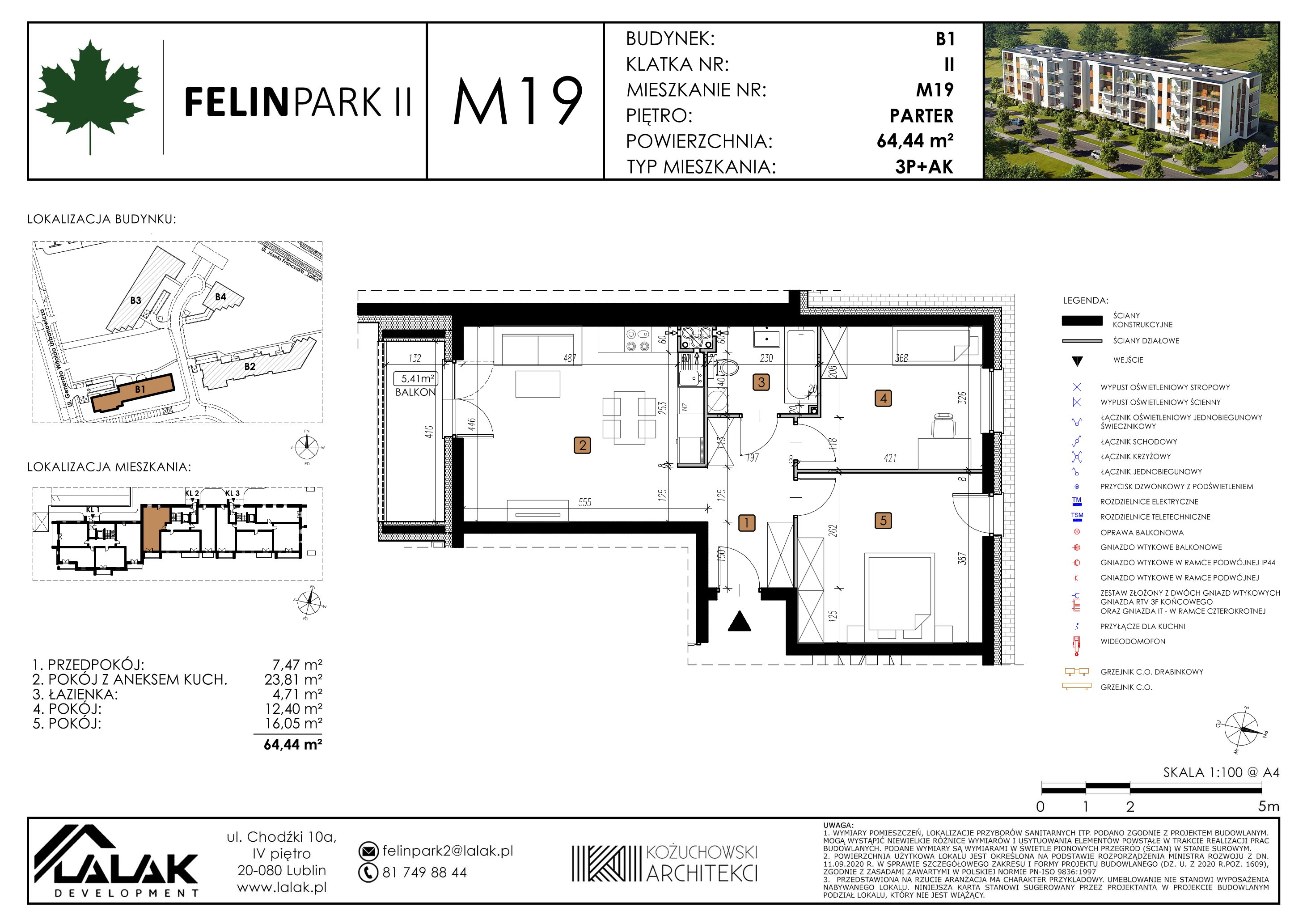 Mieszkanie 64,42 m², parter, oferta nr B1_M19/P, Felin Park II, Lublin, Felin, ul. gen. Stanisława Skalskiego 8-10-idx